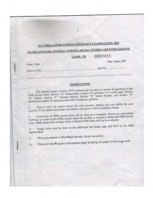Sainik School question paper 2020 for class 9