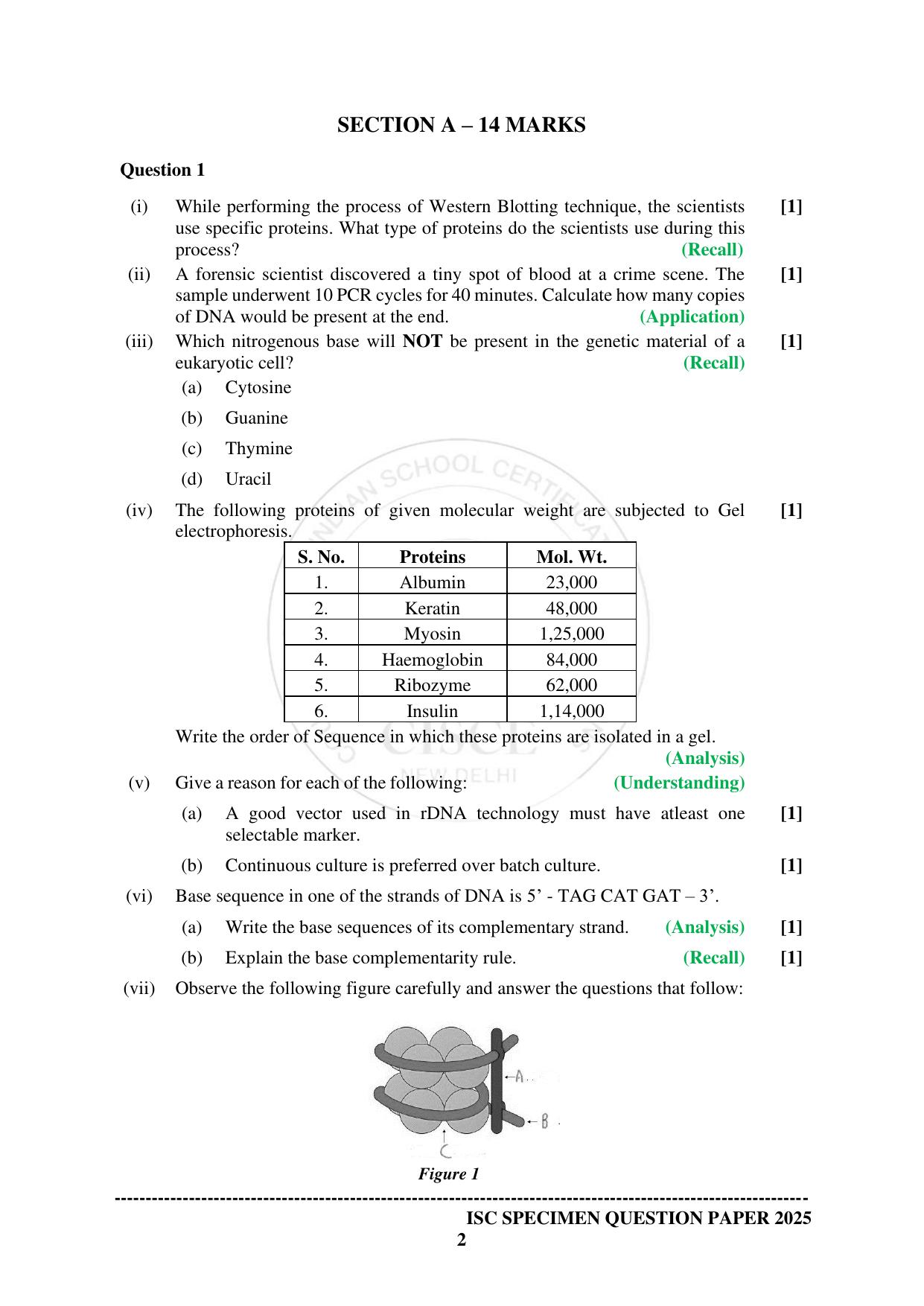 ISC Class 12 2025 BIOTECHNOLOGY (SQP & AK) Specimen Paper - Page 2