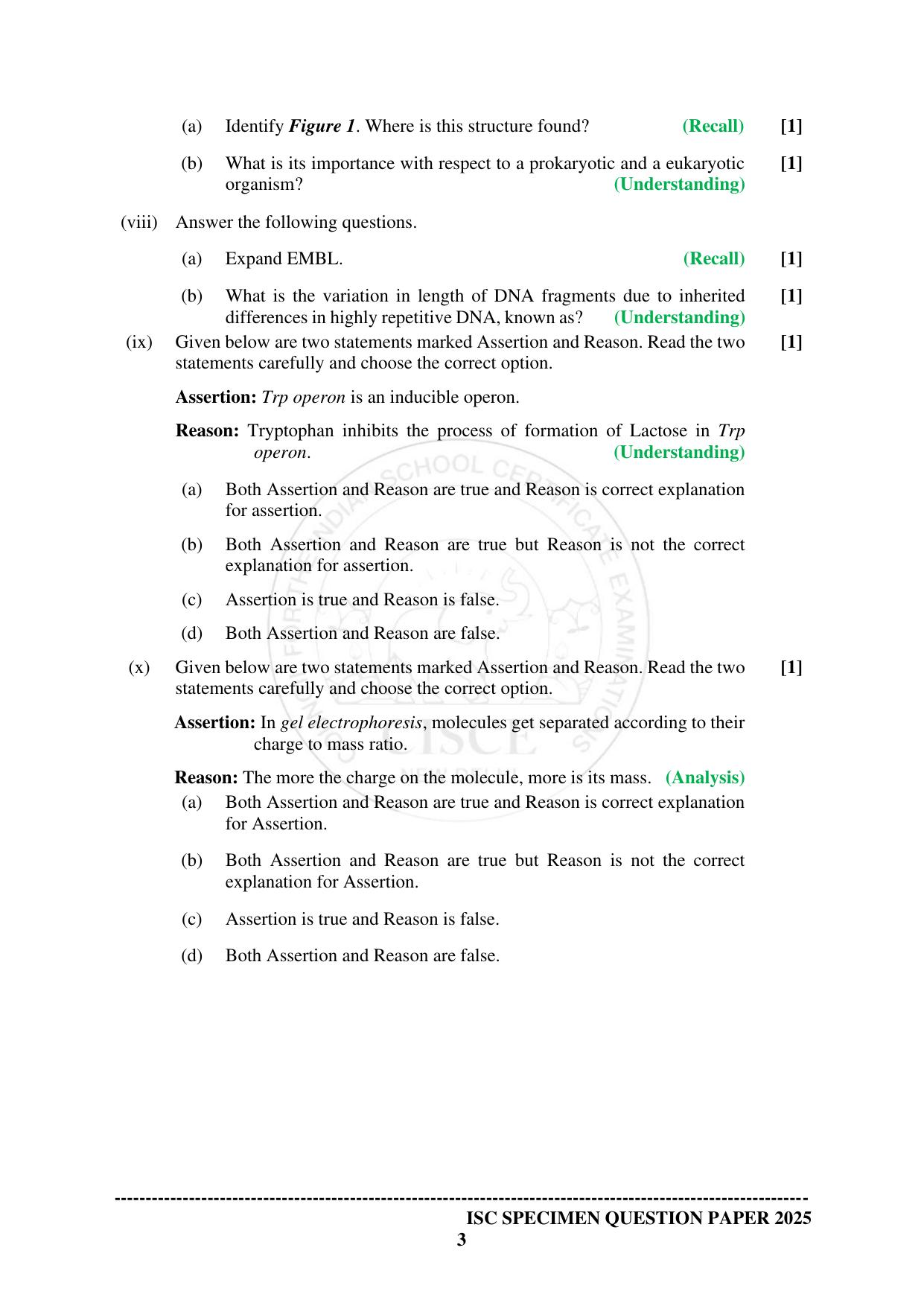 ISC Class 12 2025 BIOTECHNOLOGY (SQP & AK) Specimen Paper - Page 3