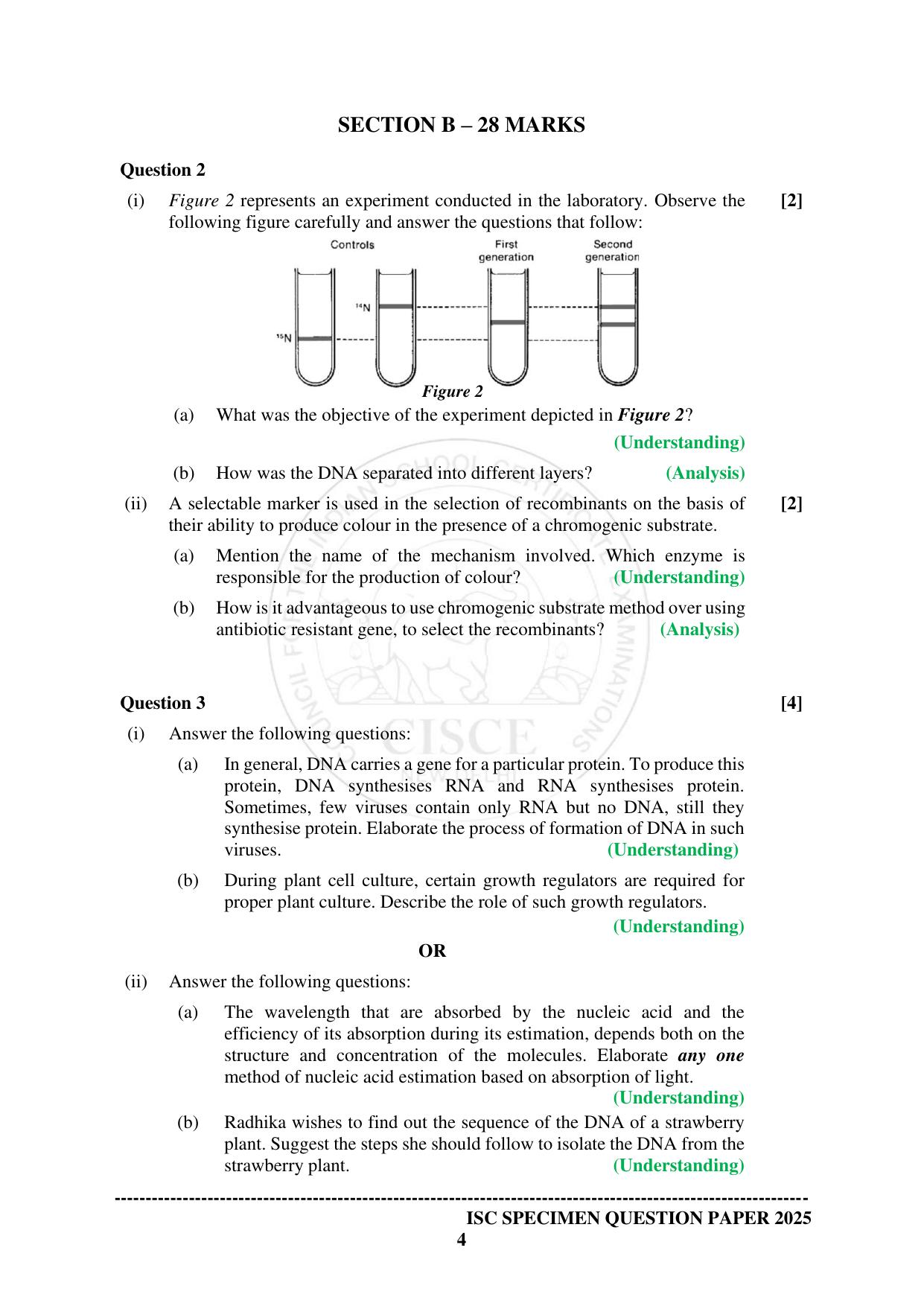 ISC Class 12 2025 BIOTECHNOLOGY (SQP & AK) Specimen Paper - Page 4