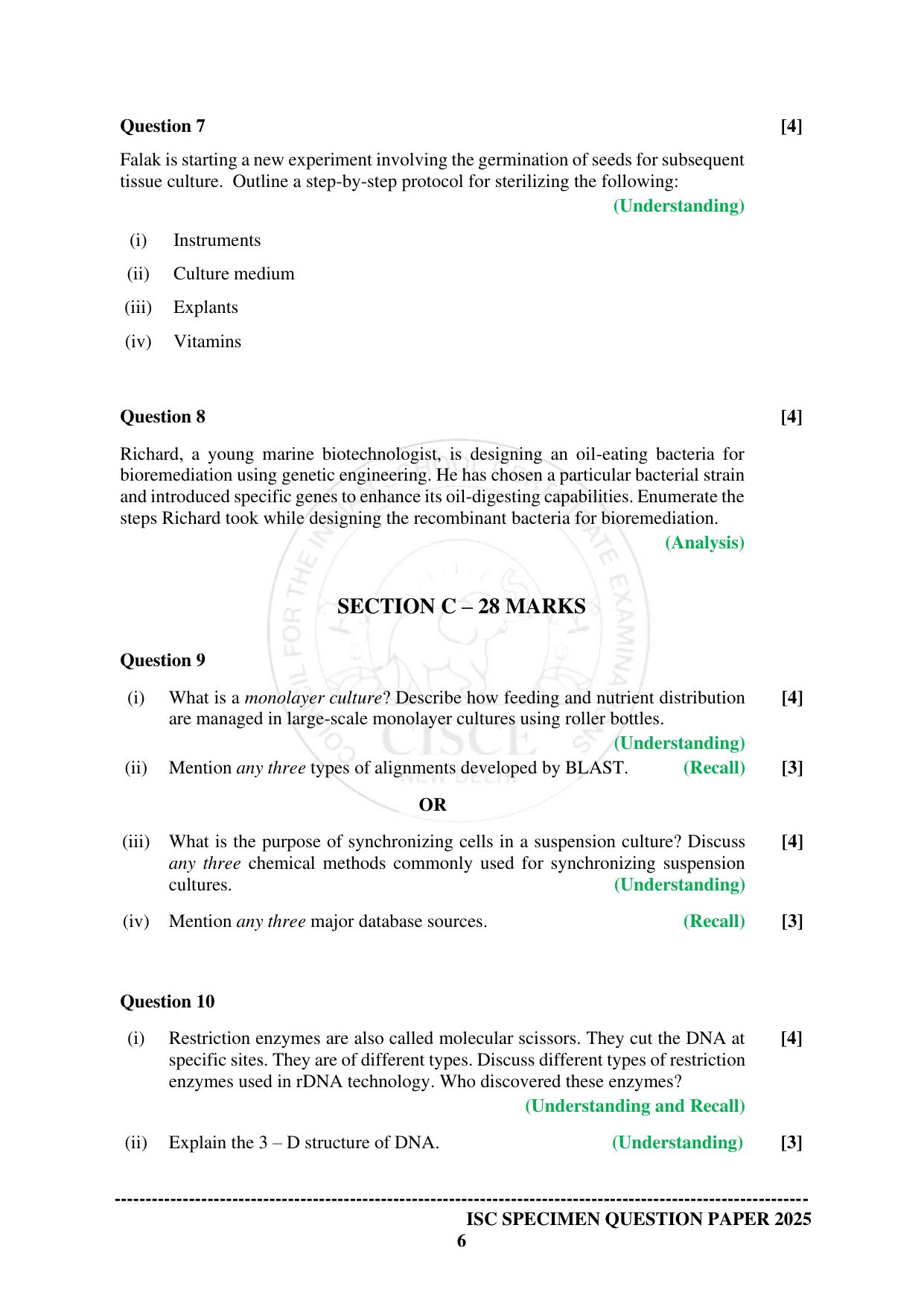 ISC Class 12 2025 BIOTECHNOLOGY (SQP & AK) Specimen Paper - Page 6