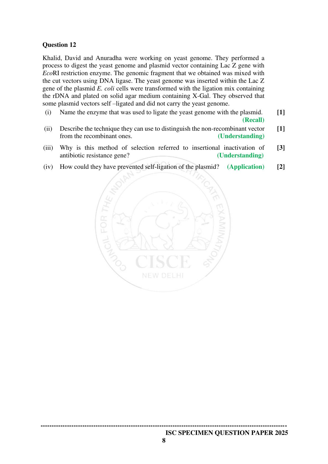ISC Class 12 2025 BIOTECHNOLOGY (SQP & AK) Specimen Paper - Page 8
