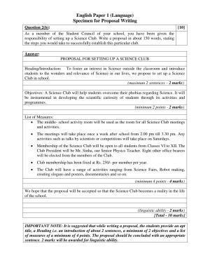 ICS Class 11 Specimen English Language (Specimen for Proposal Writing) Sample Papers 2023