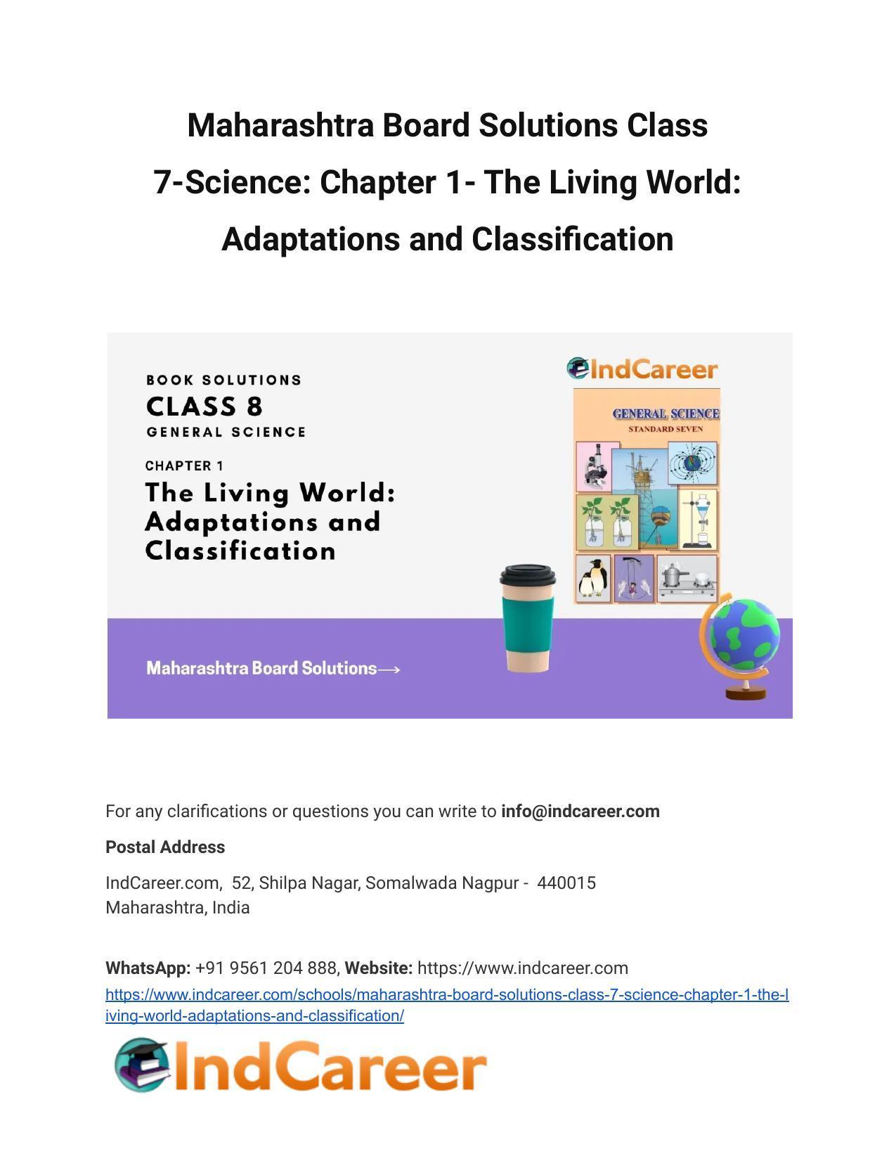 Maharashtra Board Solutions Class 7-Science: Chapter 1- The Living World: Adaptations and Classification - Page 1