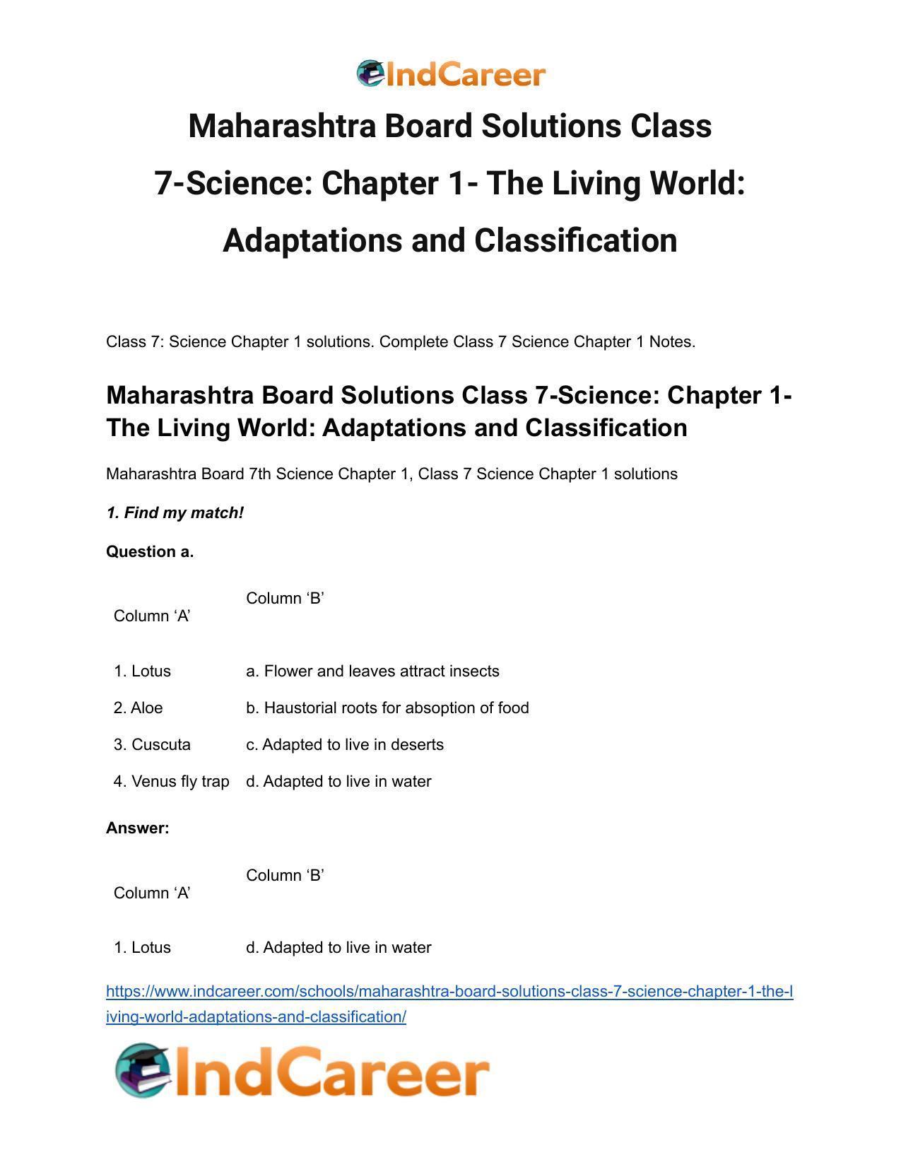 Maharashtra Board Solutions Class 7-Science: Chapter 1- The Living World: Adaptations and Classification - Page 2