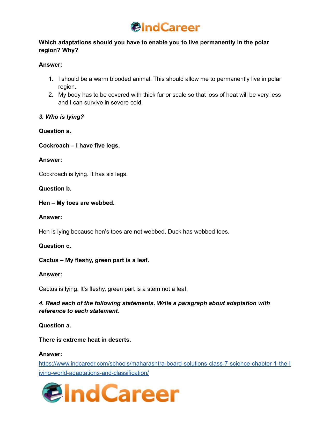 Maharashtra Board Solutions Class 7-Science: Chapter 1- The Living World: Adaptations and Classification - Page 4
