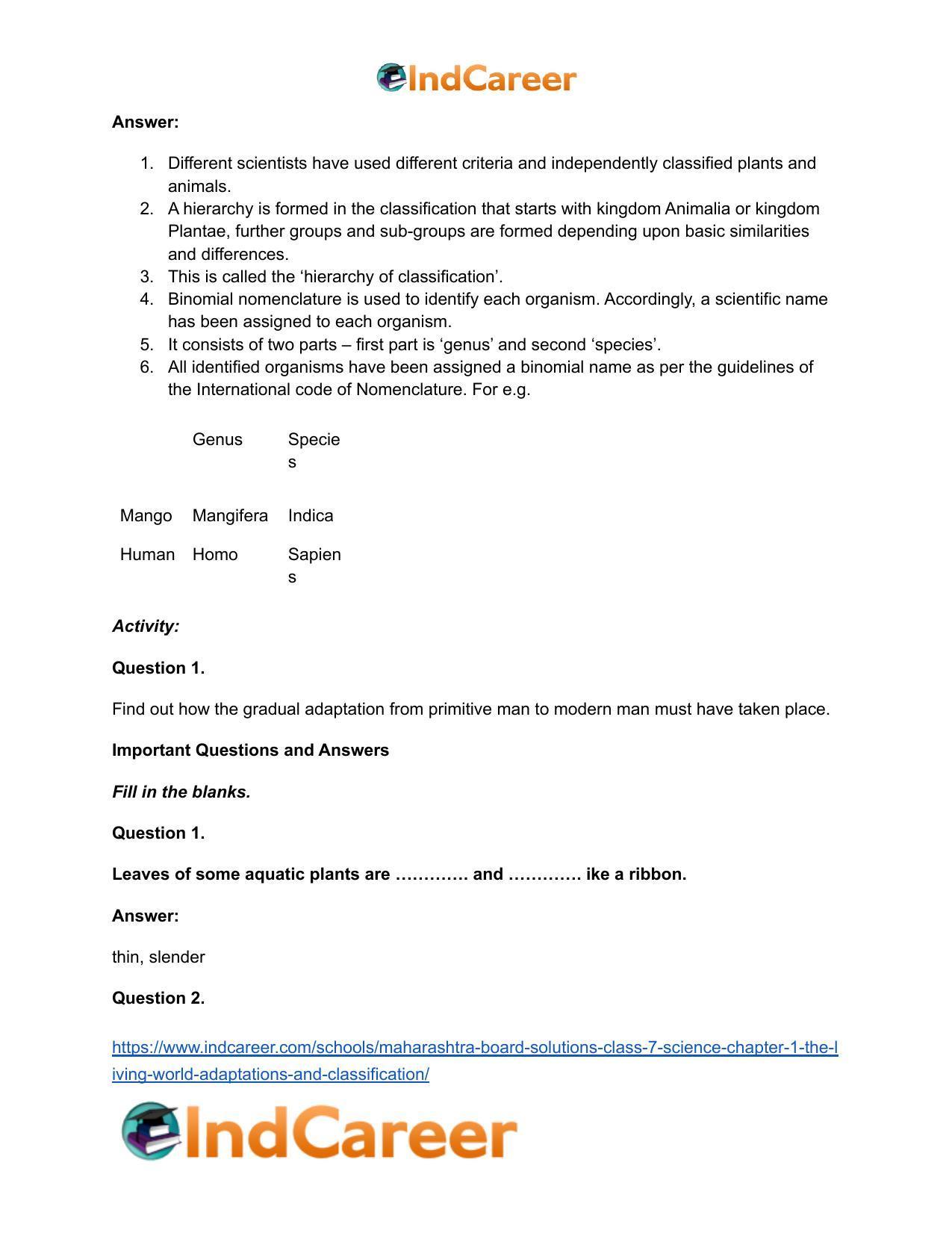 Maharashtra Board Solutions Class 7-Science: Chapter 1- The Living World: Adaptations and Classification - Page 7