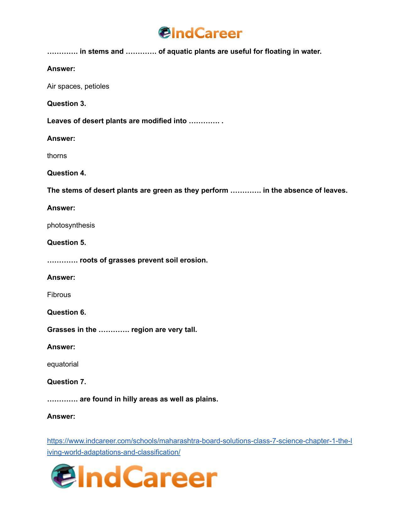 Maharashtra Board Solutions Class 7-Science: Chapter 1- The Living World: Adaptations and Classification - Page 8