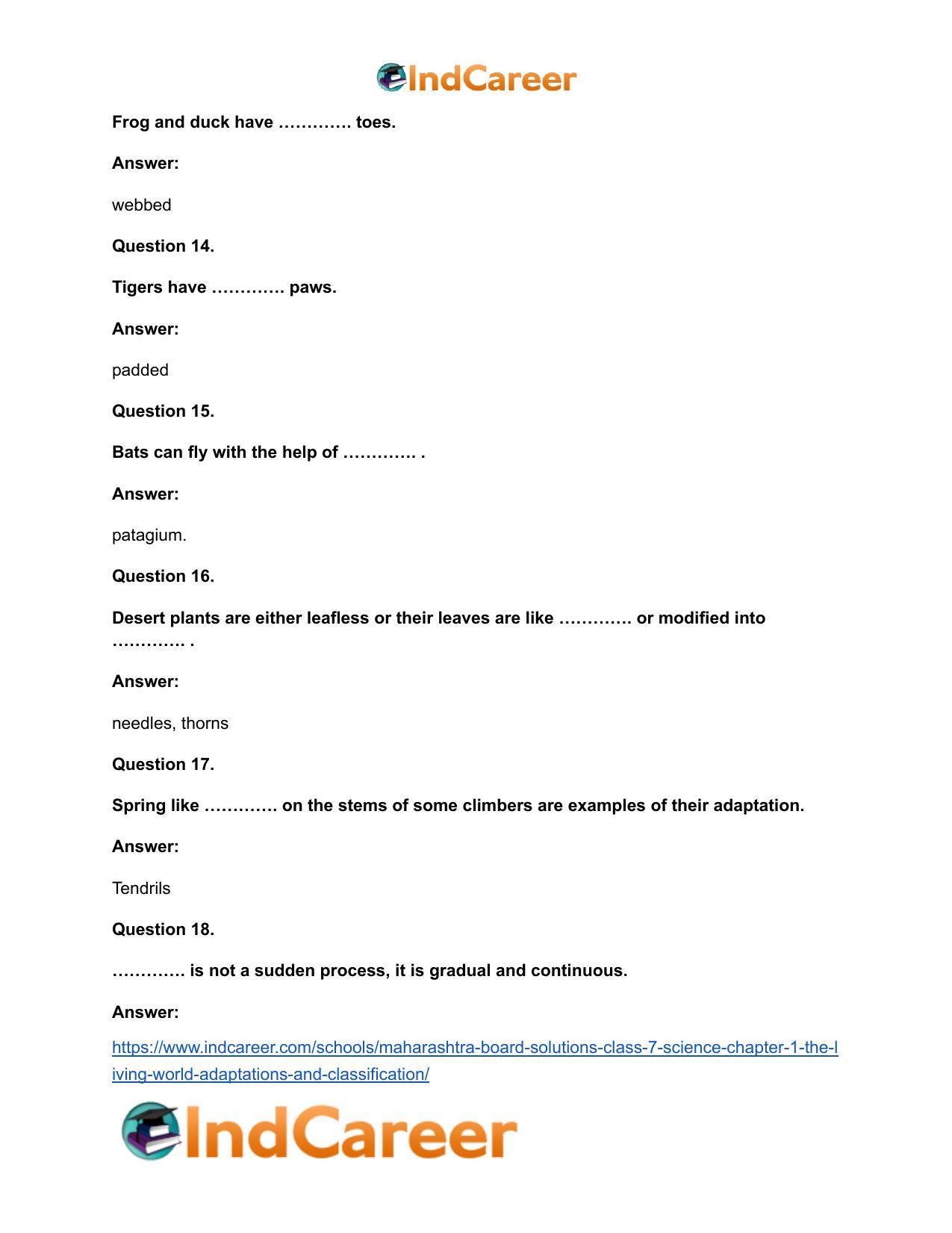 Maharashtra Board Solutions Class 7-Science: Chapter 1- The Living World: Adaptations and Classification - Page 10