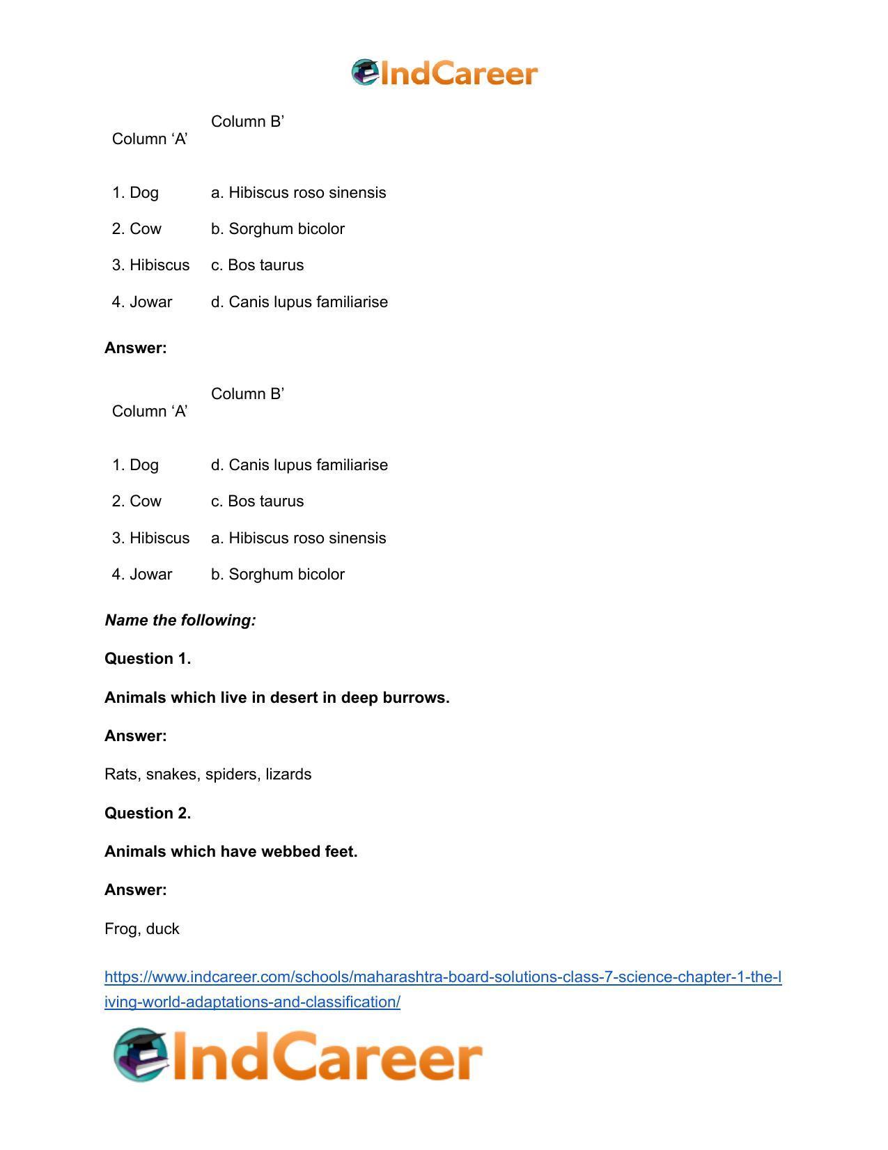 Maharashtra Board Solutions Class 7-Science: Chapter 1- The Living World: Adaptations and Classification - Page 12