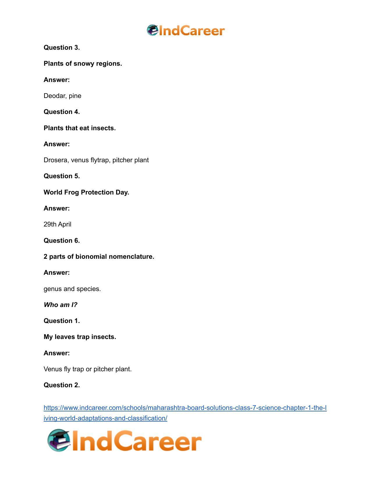 Maharashtra Board Solutions Class 7-Science: Chapter 1- The Living World: Adaptations and Classification - Page 13