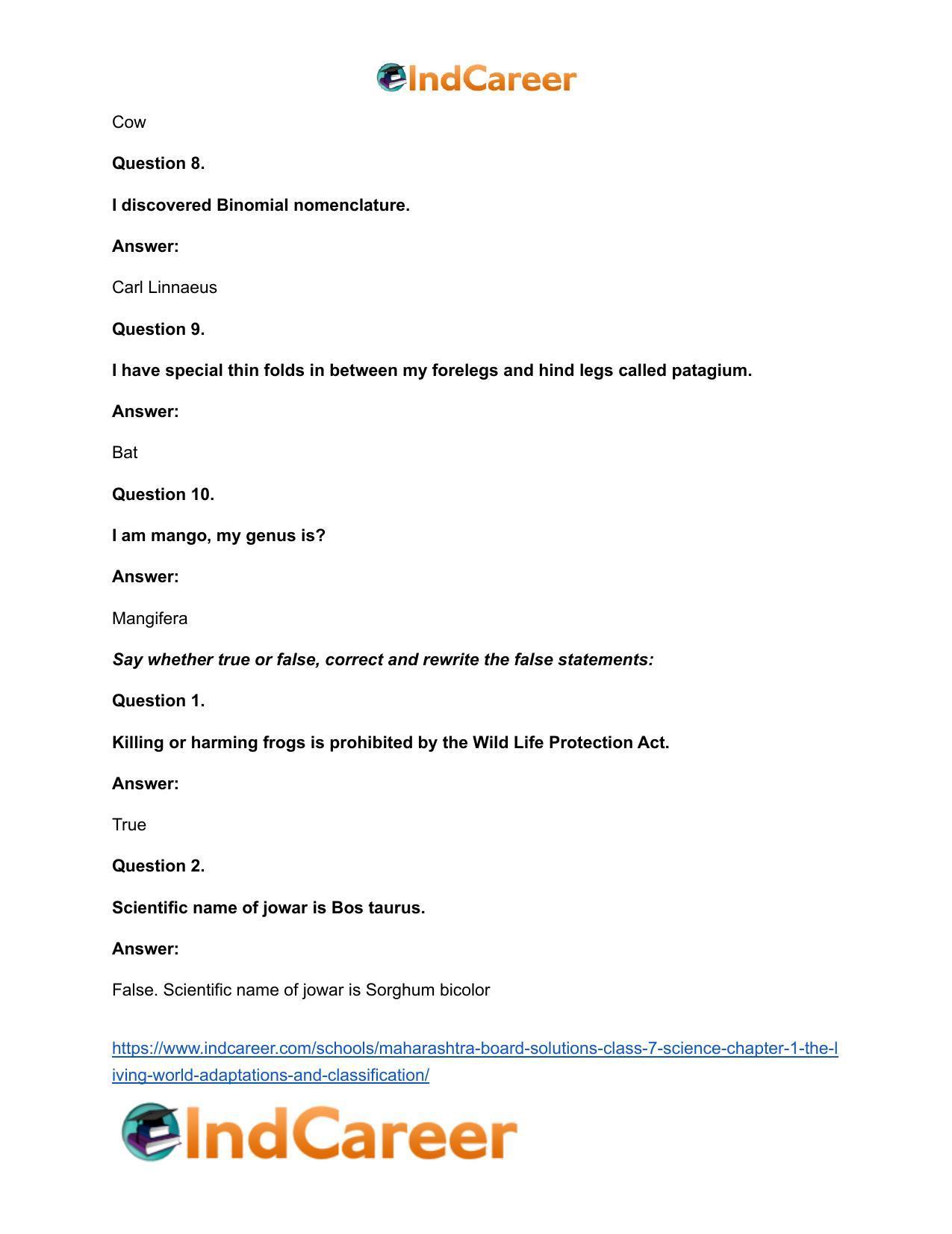 Maharashtra Board Solutions Class 7-Science: Chapter 1- The Living World: Adaptations and Classification - Page 15