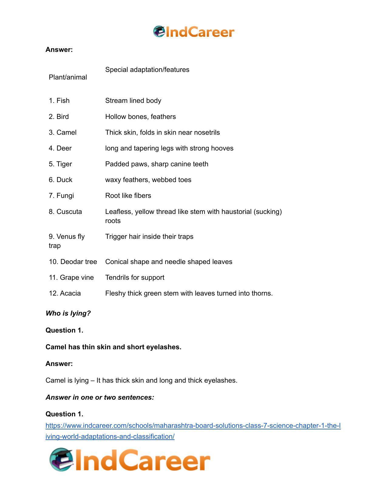 Maharashtra Board Solutions Class 7-Science: Chapter 1- The Living World: Adaptations and Classification - Page 18