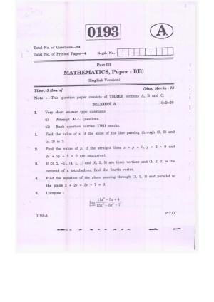 TS Intermediate 1st Year Mathematics (B) Model Paper 2023