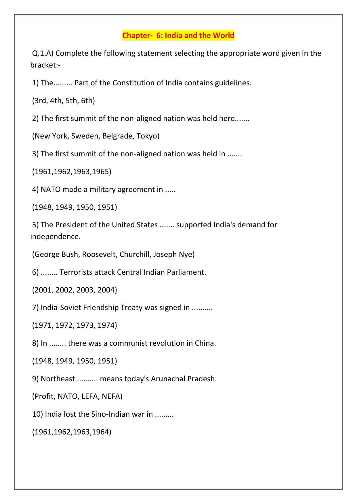 Maharashtra Board Class 12 Political Science Sample Papers - Page 34