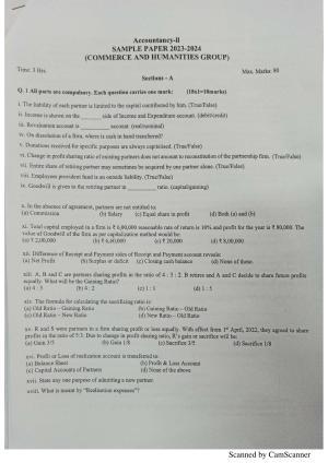 PSEB 12th Accountancy Model Paper 2024