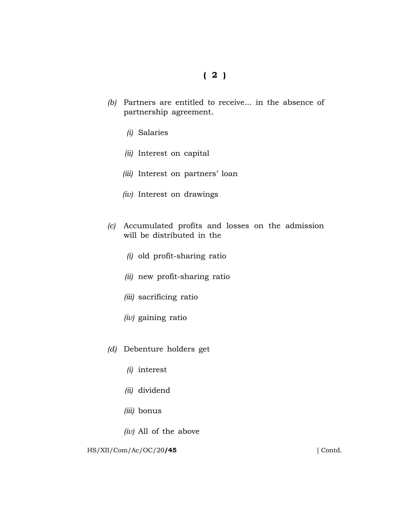 Meghalaya Board (MBOSE) Class 12 ACCOUNTANCY (Commerce) ( Old Course ) 2020 Question Paper - Page 2