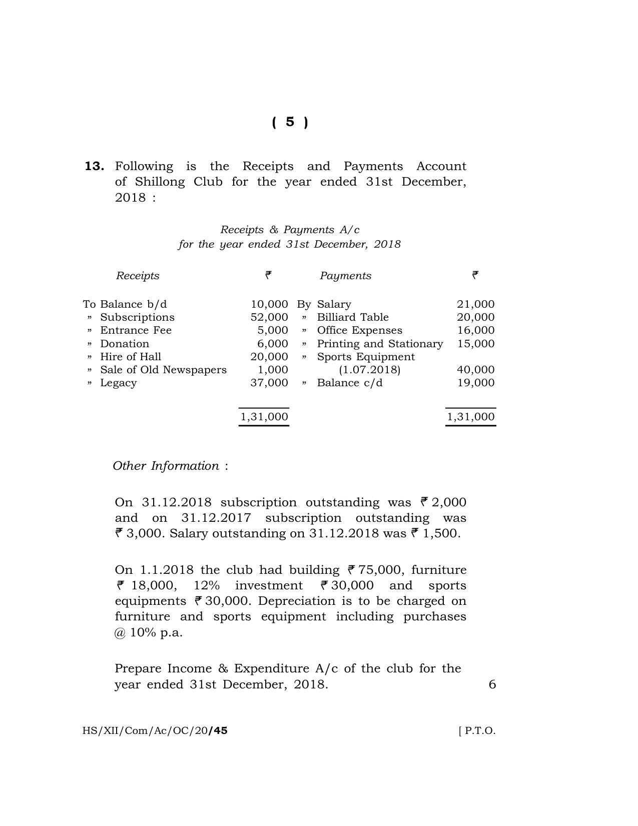 Meghalaya Board (MBOSE) Class 12 ACCOUNTANCY (Commerce) ( Old Course ) 2020 Question Paper - Page 5