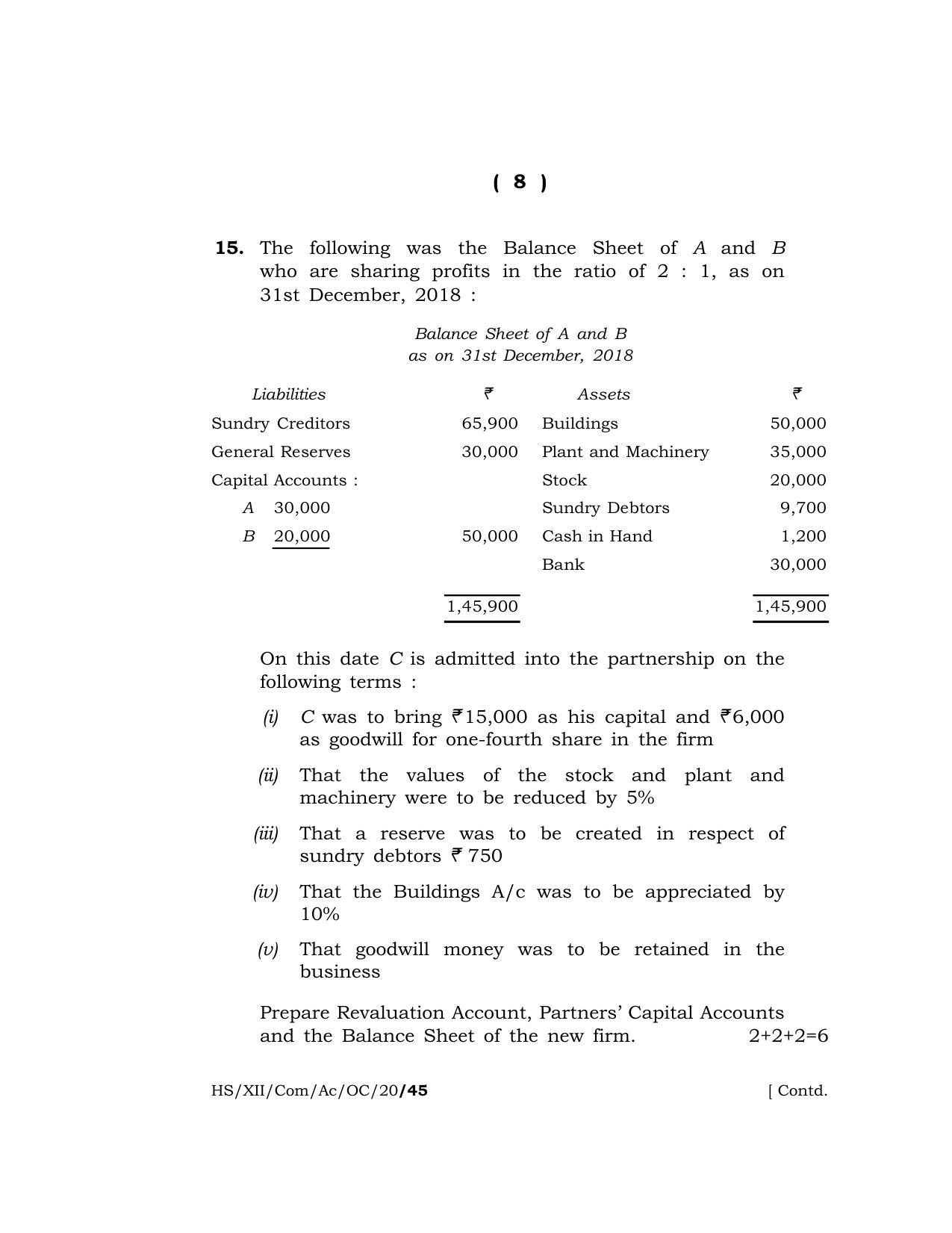 Meghalaya Board (MBOSE) Class 12 ACCOUNTANCY (Commerce) ( Old Course ) 2020 Question Paper - Page 8