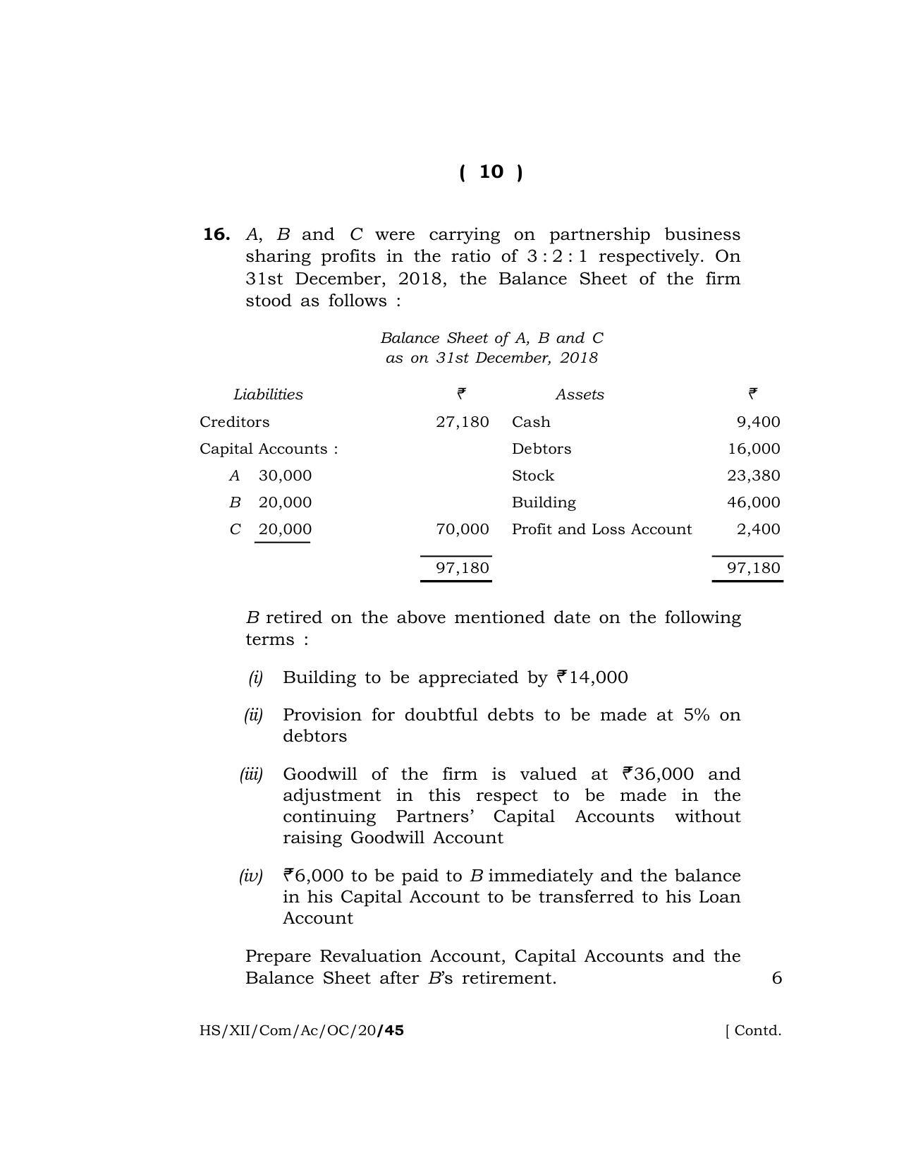 Meghalaya Board (MBOSE) Class 12 ACCOUNTANCY (Commerce) ( Old Course ) 2020 Question Paper - Page 10