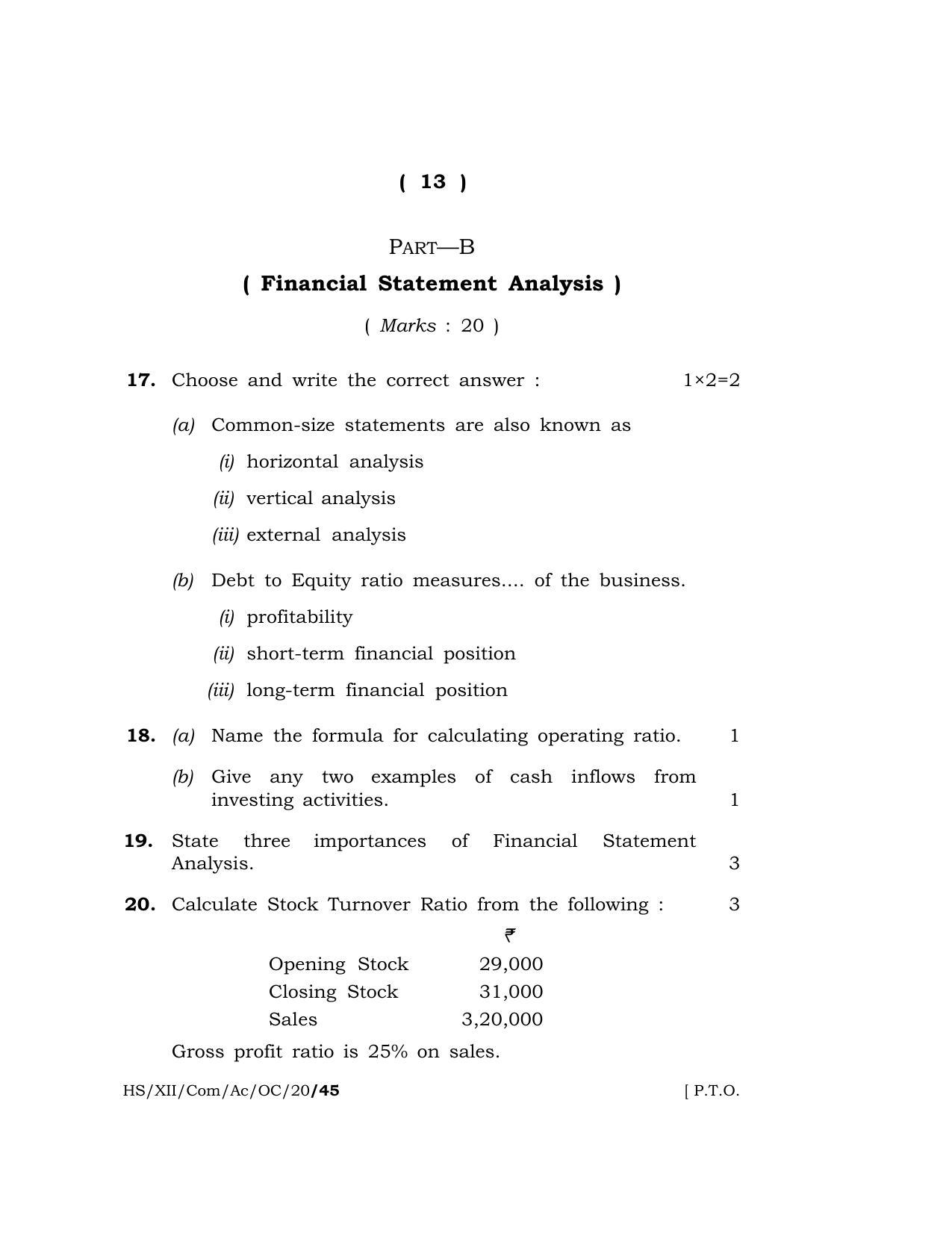 Meghalaya Board (MBOSE) Class 12 ACCOUNTANCY (Commerce) ( Old Course ) 2020 Question Paper - Page 13