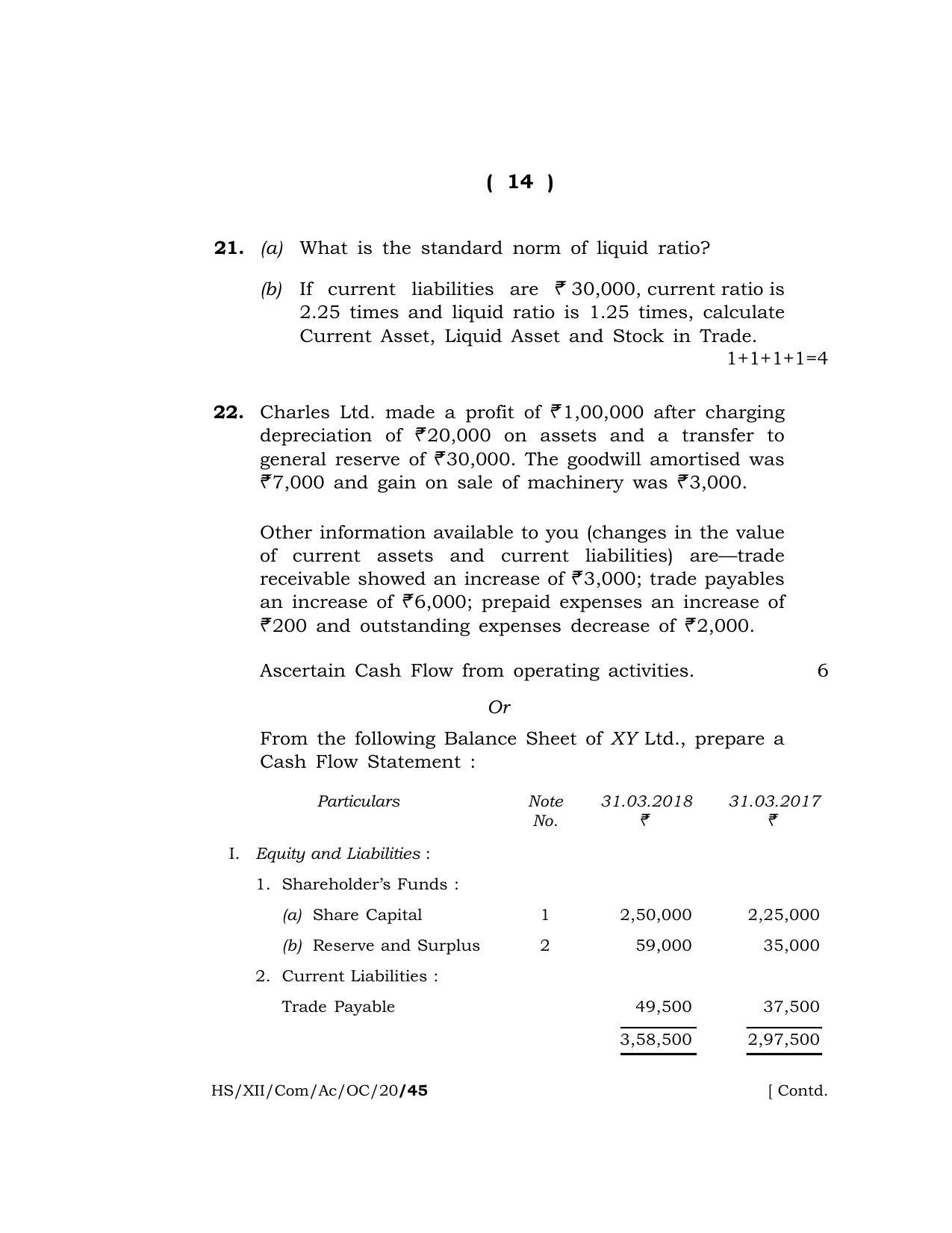 Meghalaya Board (MBOSE) Class 12 ACCOUNTANCY (Commerce) ( Old Course ) 2020 Question Paper - Page 14