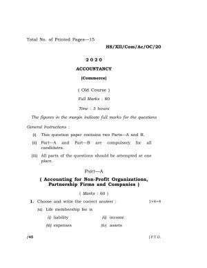 Meghalaya Board (MBOSE) Class 12 ACCOUNTANCY (Commerce) ( Old Course ) 2020 Question Paper