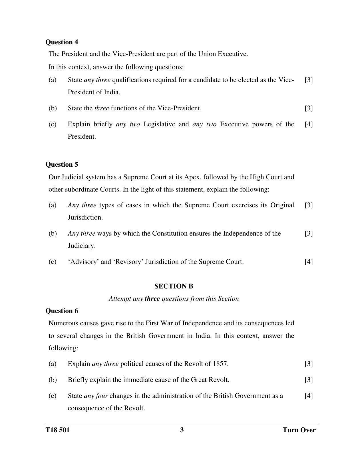 ICSE Class 10 History & Civics - H.C.G. - Paper 1 2018 Question Paper - Page 3