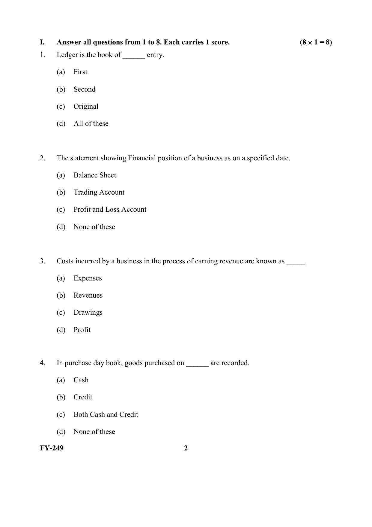 Kerala Plus One (Class 11th) Accountancy-AFS Question Paper 2021 - Page 2