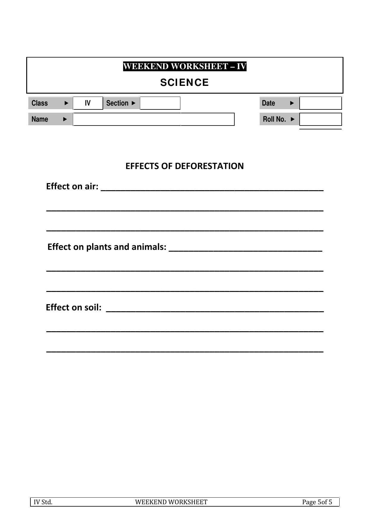 Worksheet for Class 4 Science Effects of Deforestation Assignment - Page 1
