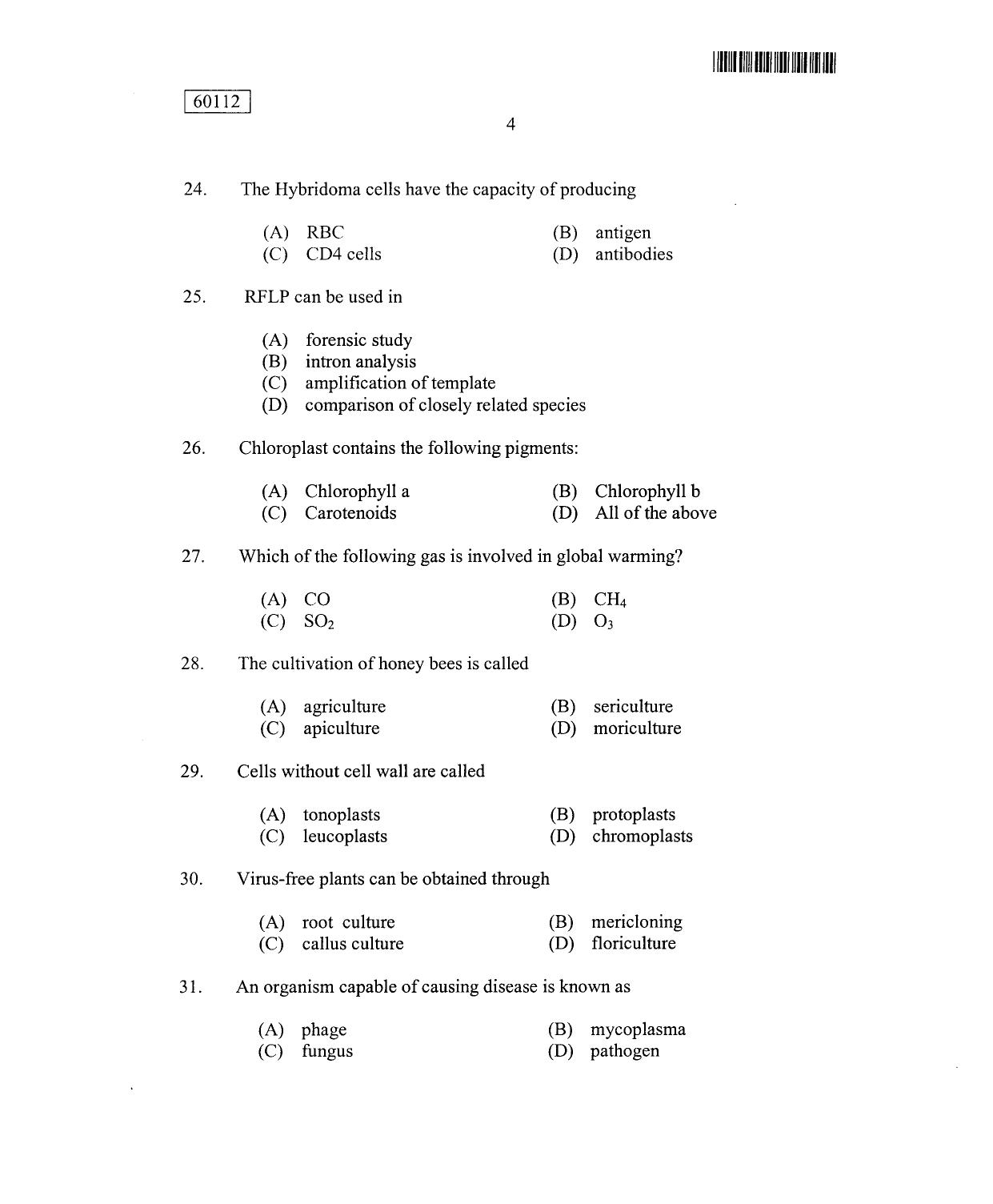 CUSAT CAT 2012 Biotechnology Question Paper - Page 5