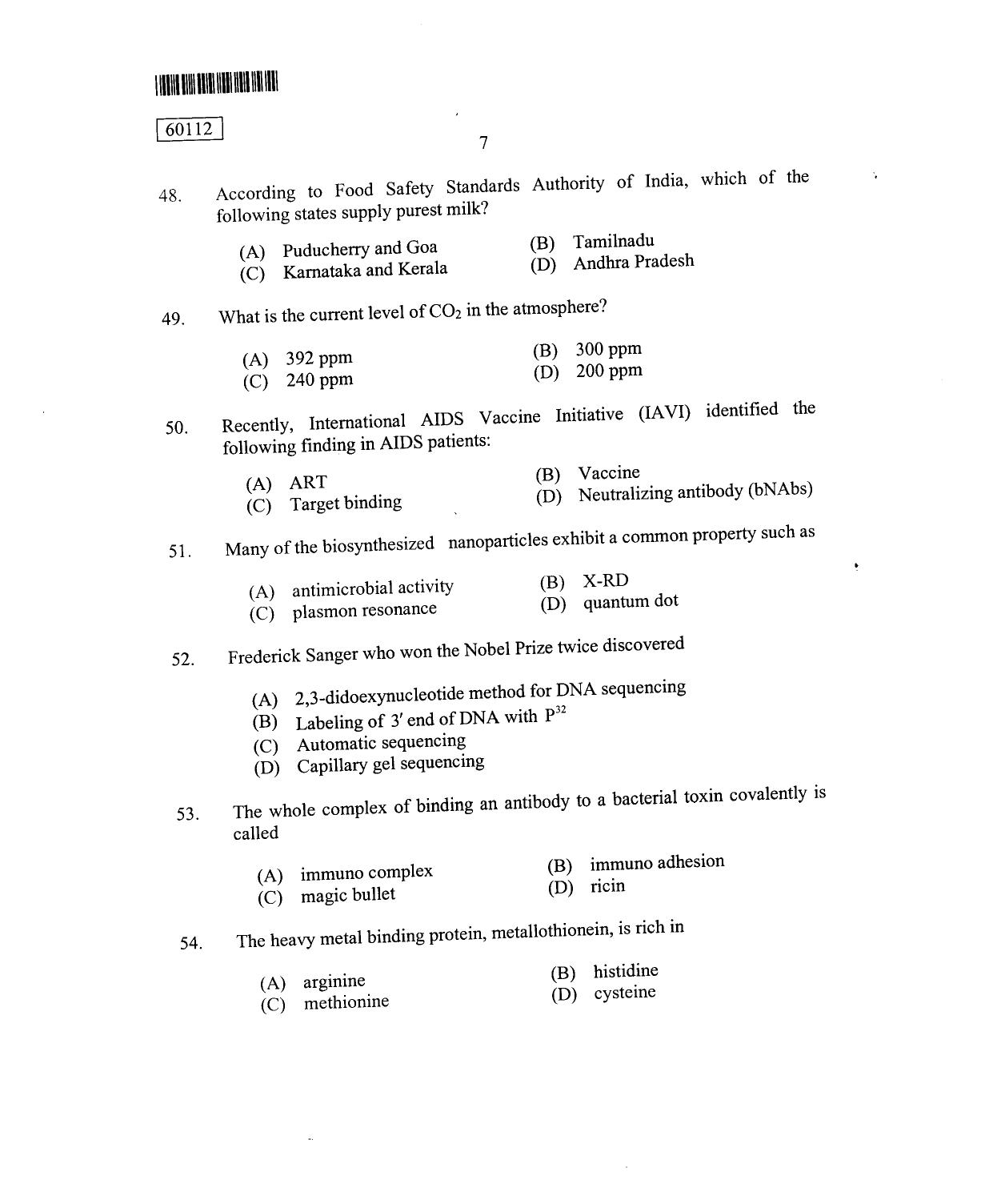 CUSAT CAT 2012 Biotechnology Question Paper - Page 8