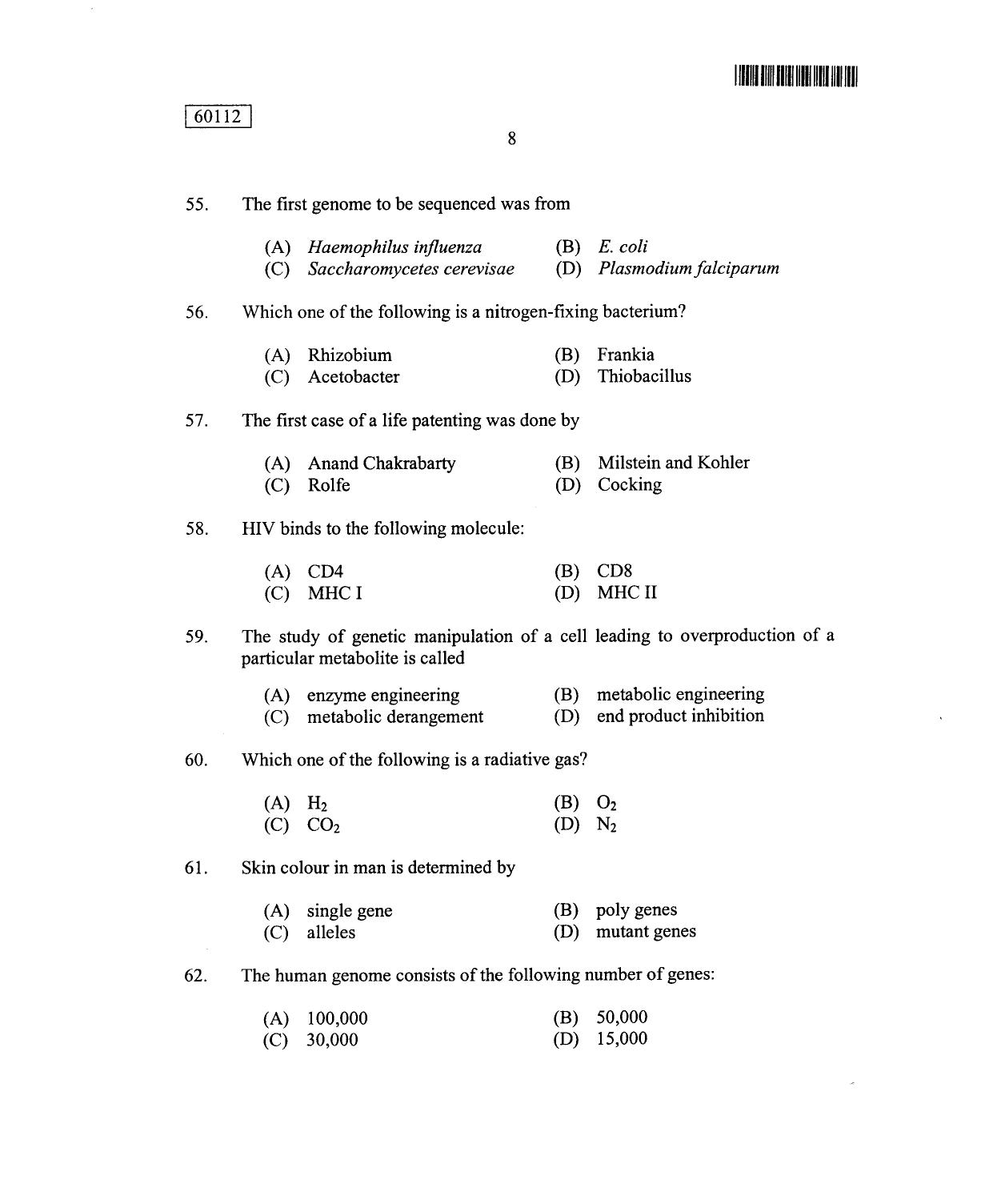 CUSAT CAT 2012 Biotechnology Question Paper - Page 9