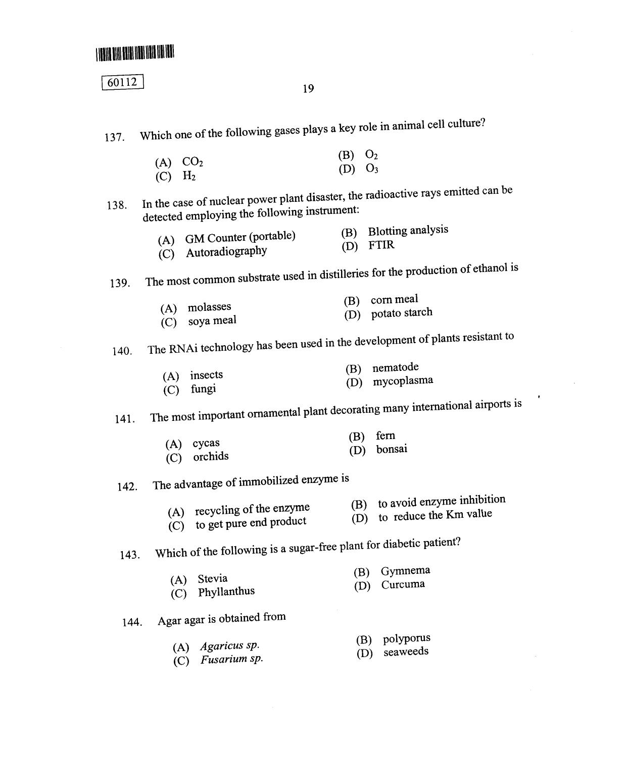 CUSAT CAT 2012 Biotechnology Question Paper - Page 20