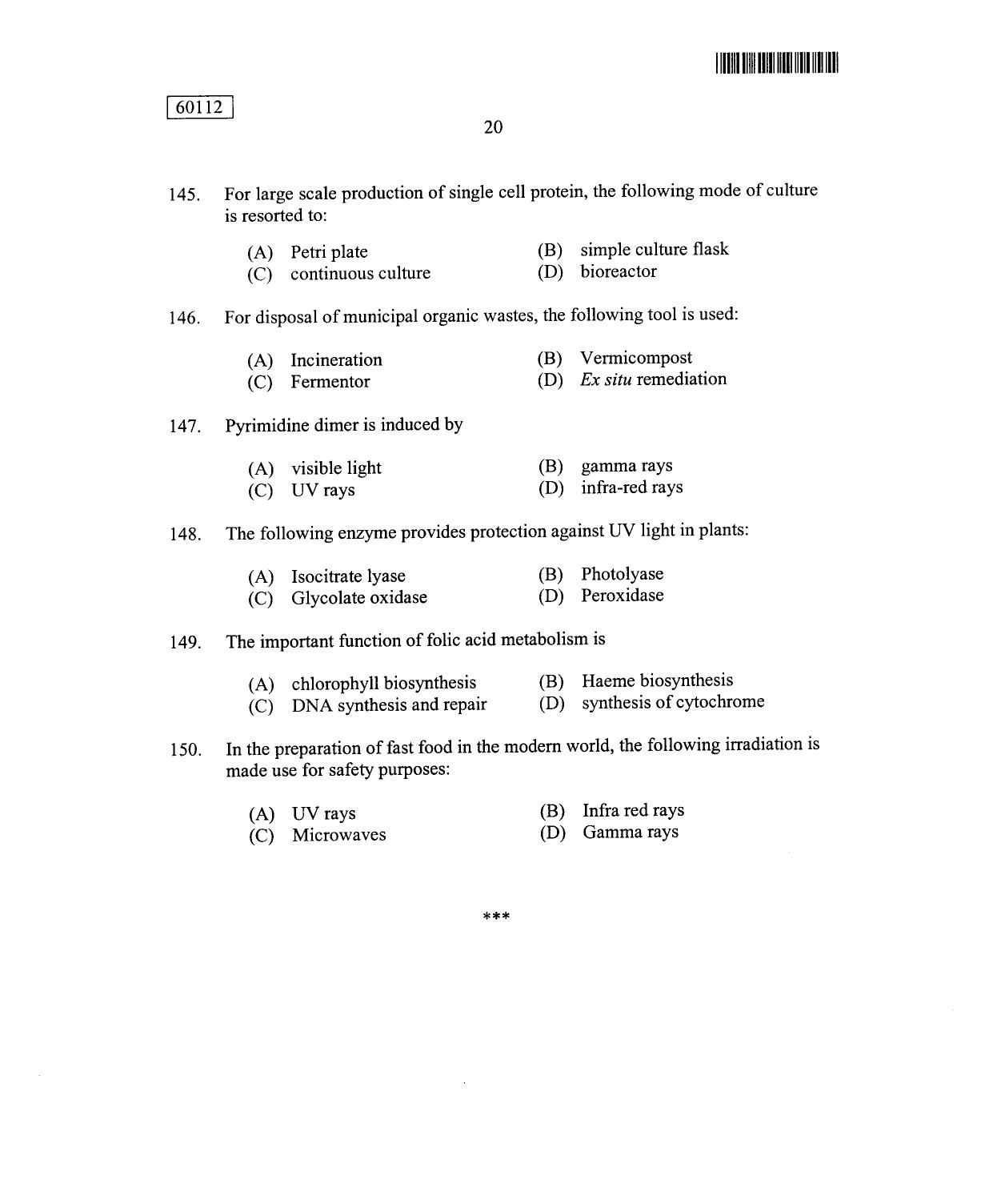 CUSAT CAT 2012 Biotechnology Question Paper - Page 21