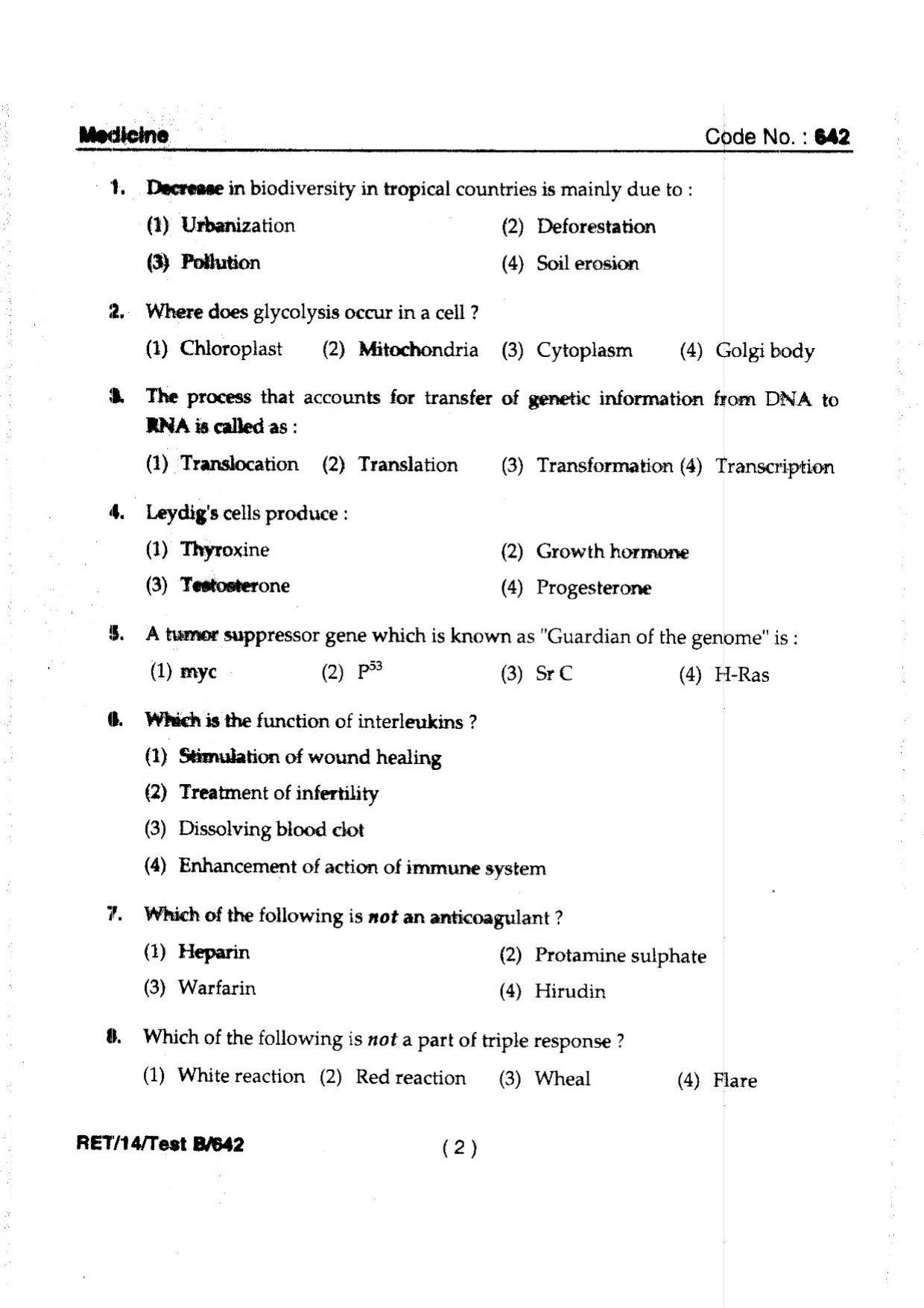 BHU RET MEDICINE 2014 Question Paper - Page 4