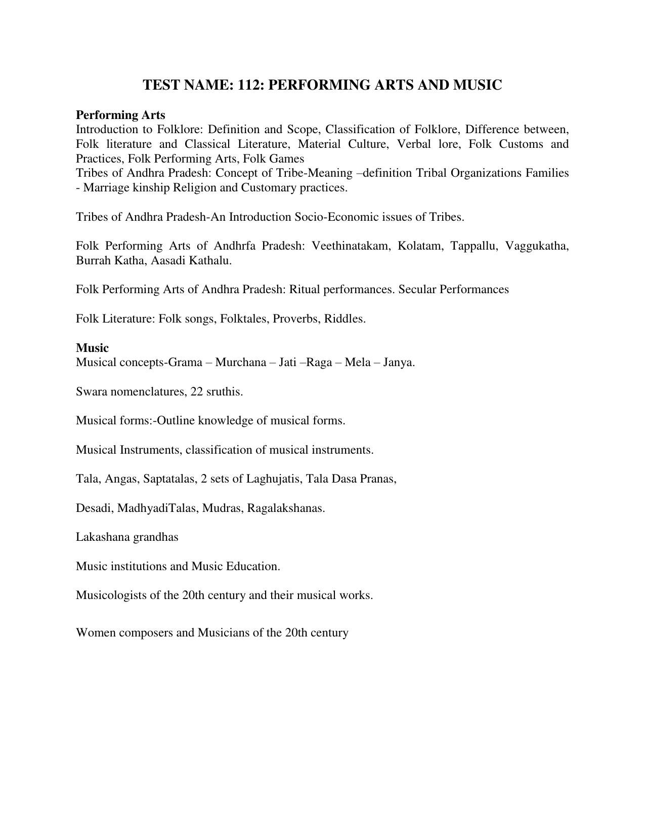 AP PGCET PERFORMING ARTS AND MUSIC Syllabus - Page 1