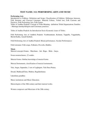 AP PGCET PERFORMING ARTS AND MUSIC Syllabus