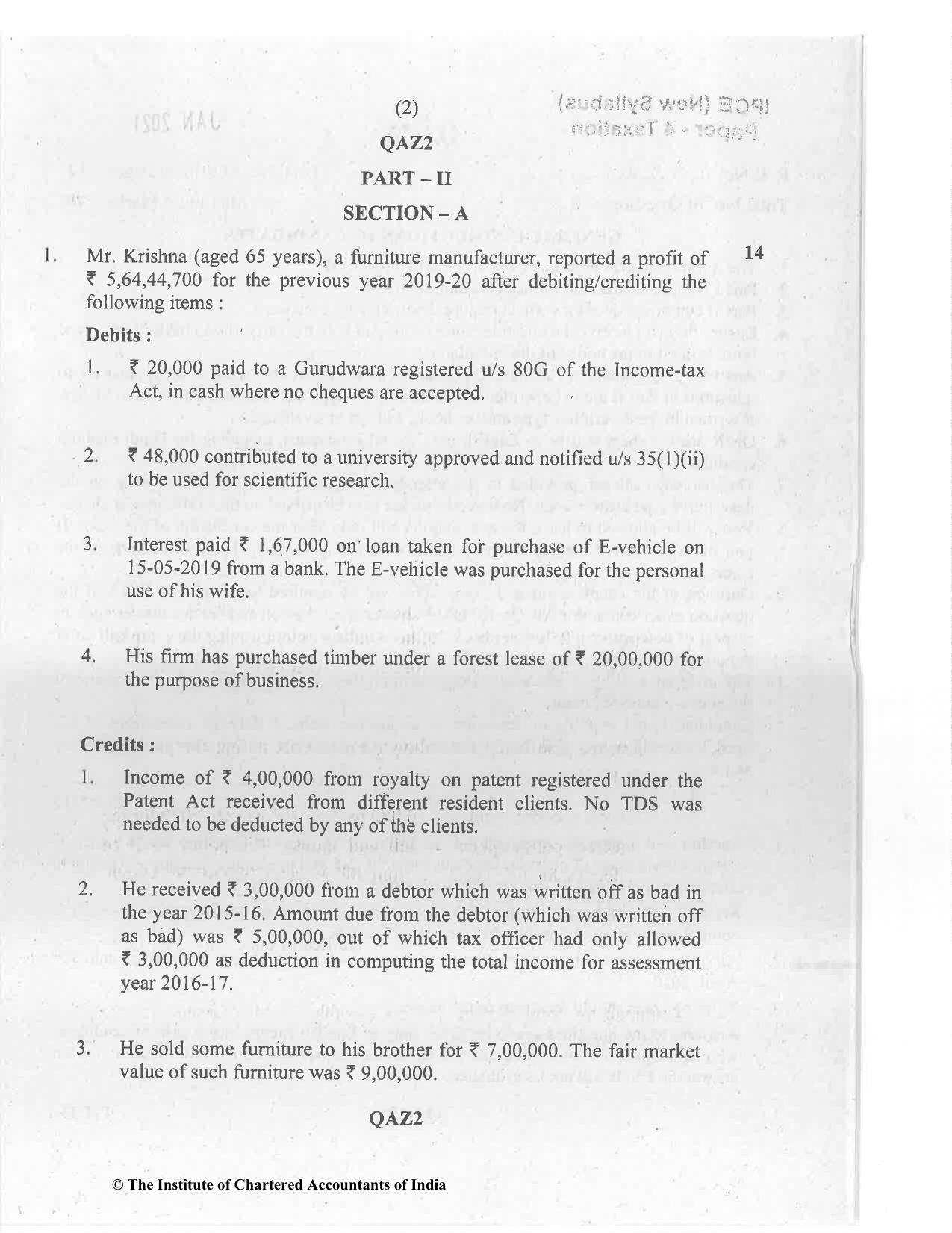 CA Inter Jan 2021 Question Paper - Paper 4 – Taxation - Page 2