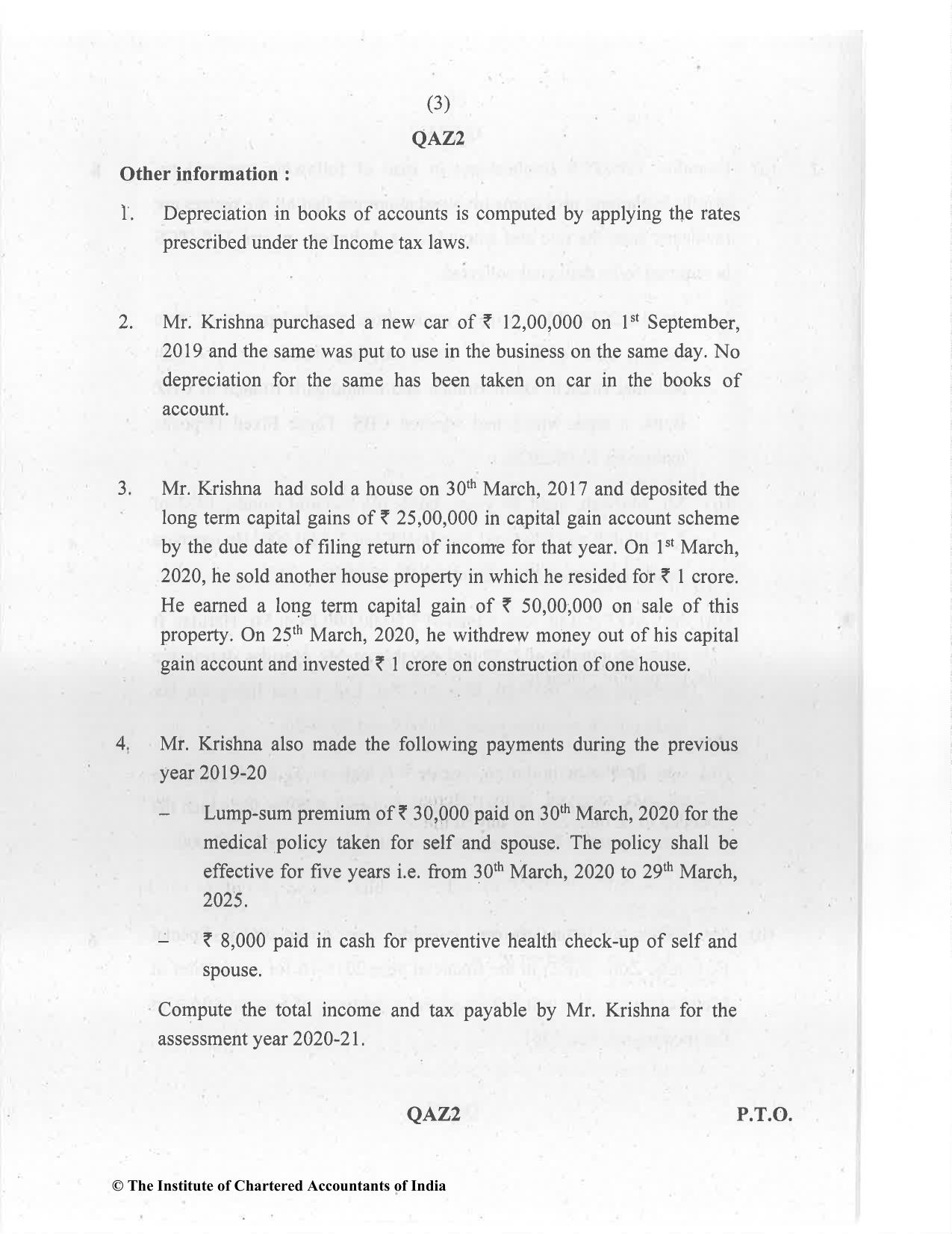 CA Inter Jan 2021 Question Paper - Paper 4 – Taxation - Page 3