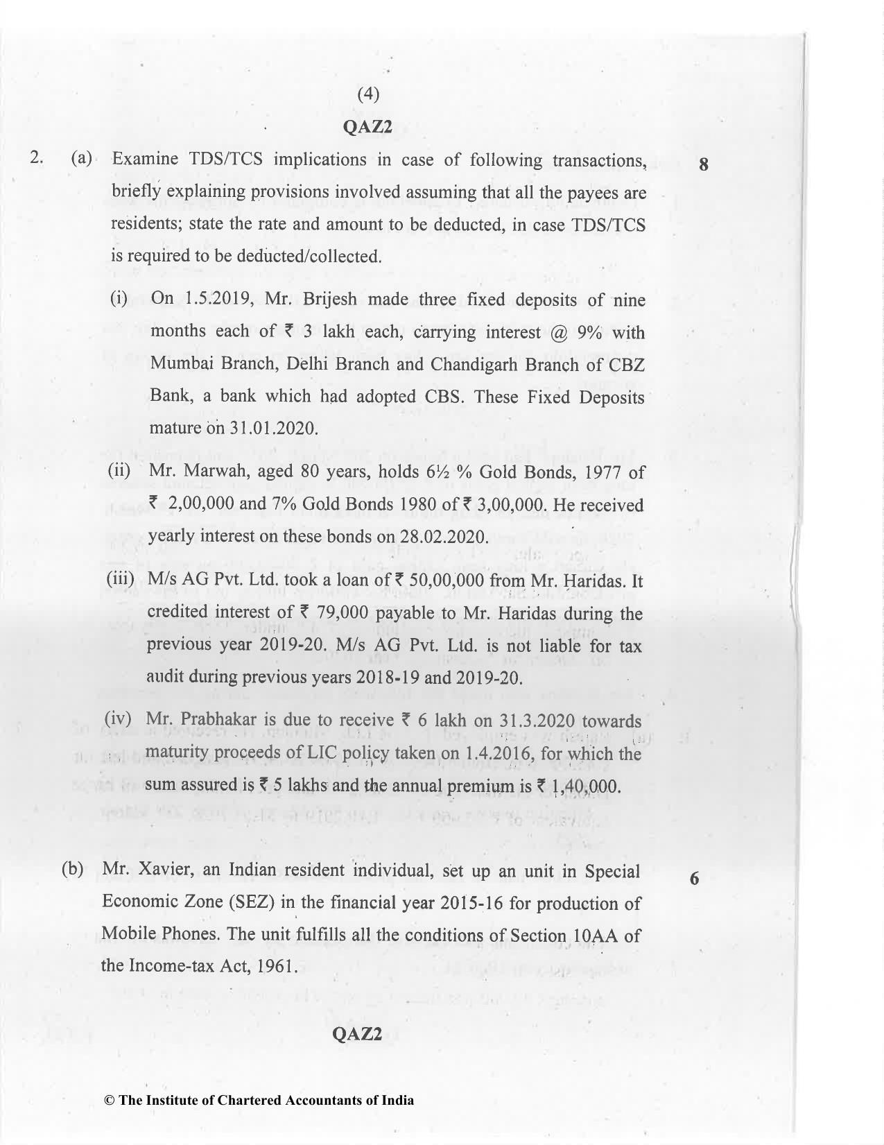 CA Inter Jan 2021 Question Paper - Paper 4 – Taxation - Page 4