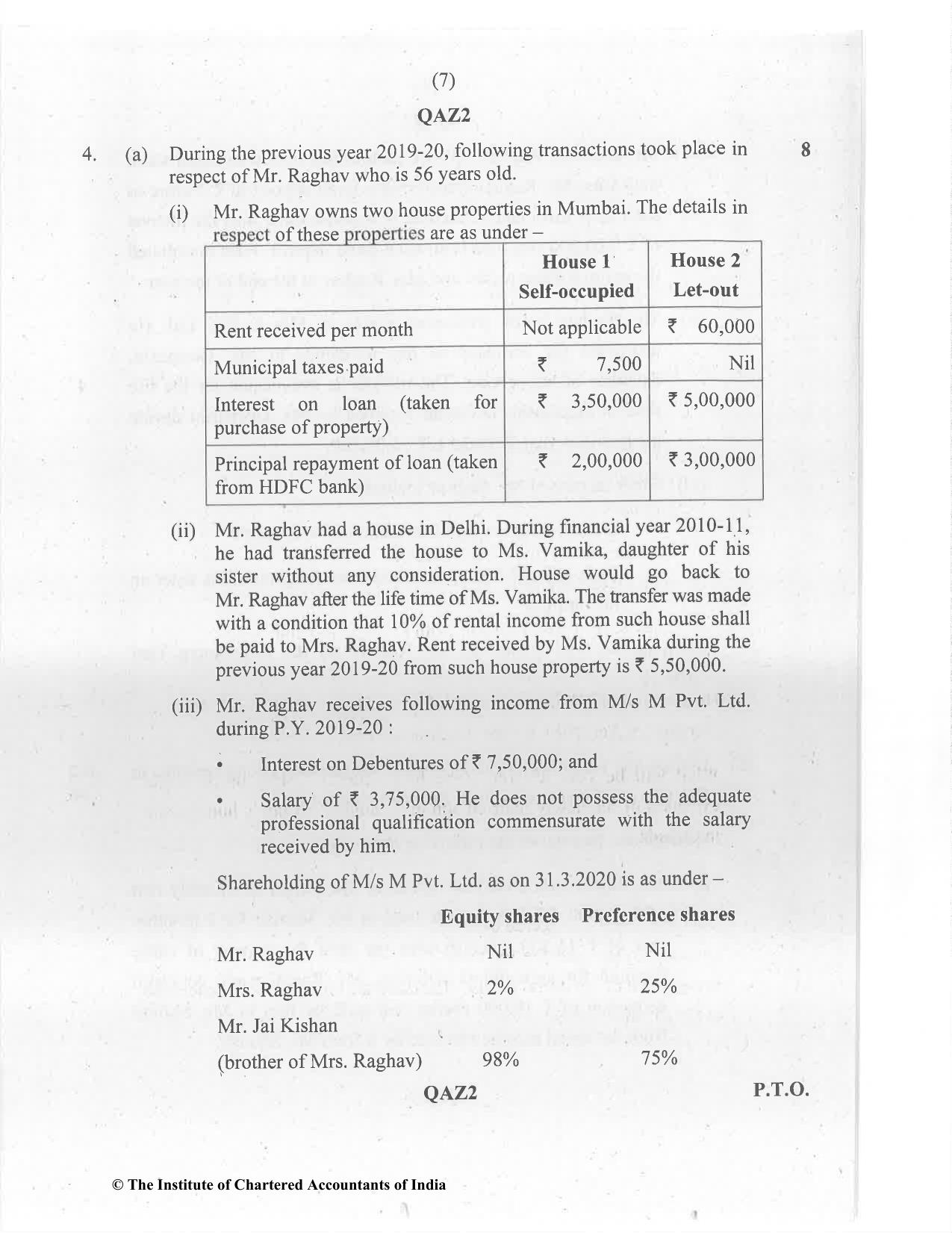 CA Inter Jan 2021 Question Paper - Paper 4 – Taxation - Page 7