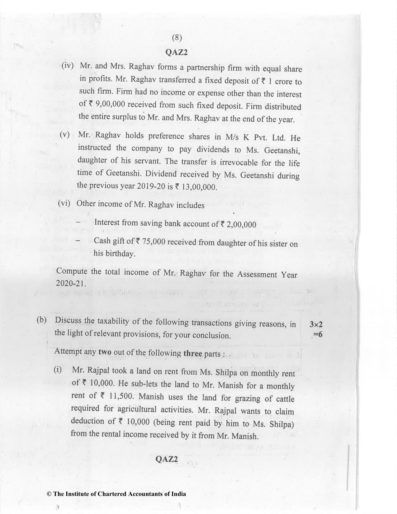 CA Inter Jan 2021 Question Paper - Paper 4 – Taxation - Page 8