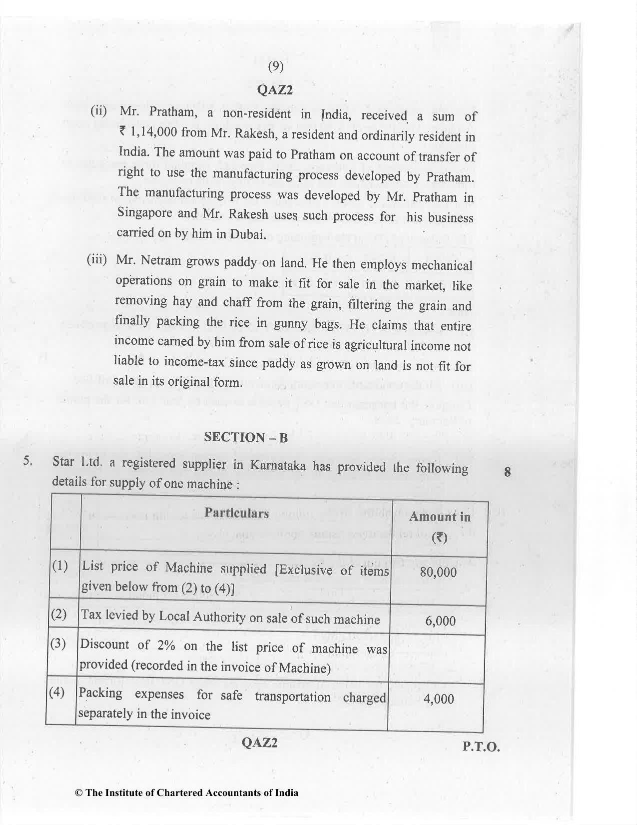 CA Inter Jan 2021 Question Paper - Paper 4 – Taxation - Page 9