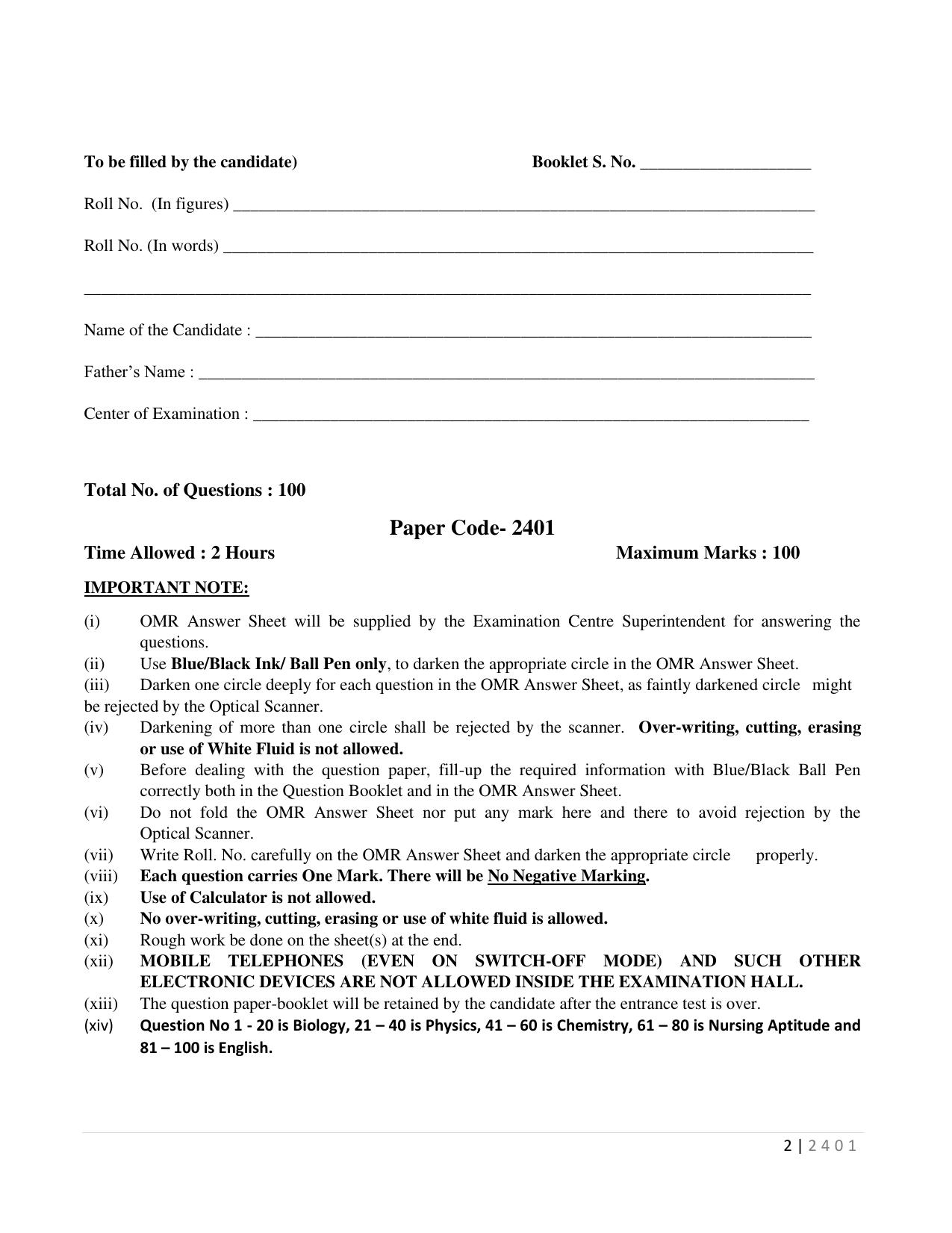 HP B.Sc. Nursing 2024 Question Paper with Answer Key - Page 2