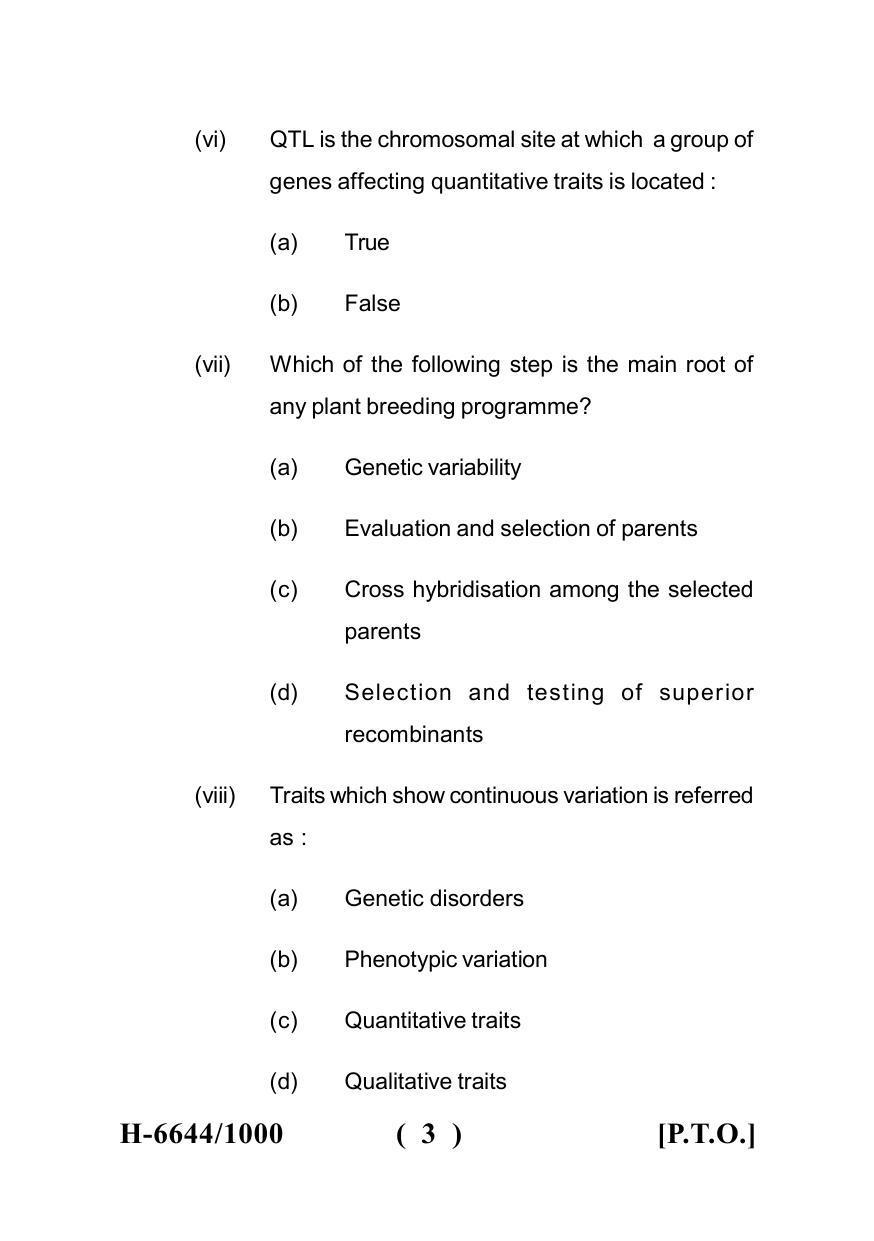 Sarguja University Question Paper July-2022 :  M.Sc. In Botany  (Fourth sem.) Advanced Genetics And  Plant  Breeding Paper 1 - Page 3