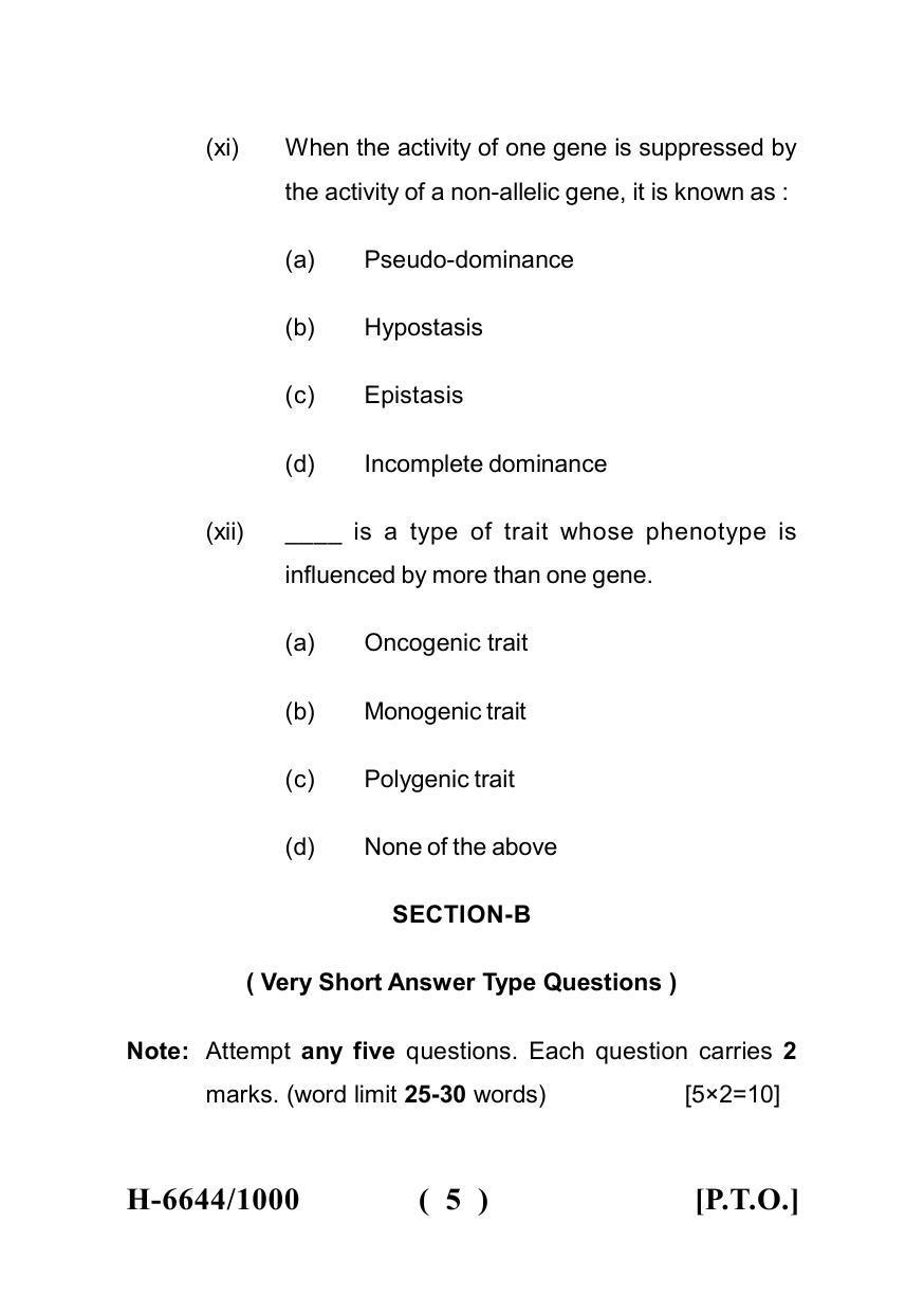 Sarguja University Question Paper July-2022 :  M.Sc. In Botany  (Fourth sem.) Advanced Genetics And  Plant  Breeding Paper 1 - Page 5