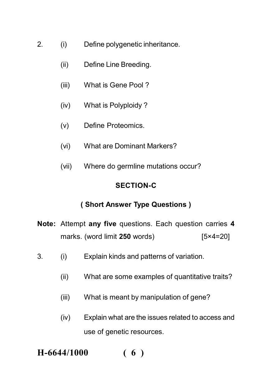 Sarguja University Question Paper July-2022 :  M.Sc. In Botany  (Fourth sem.) Advanced Genetics And  Plant  Breeding Paper 1 - Page 6