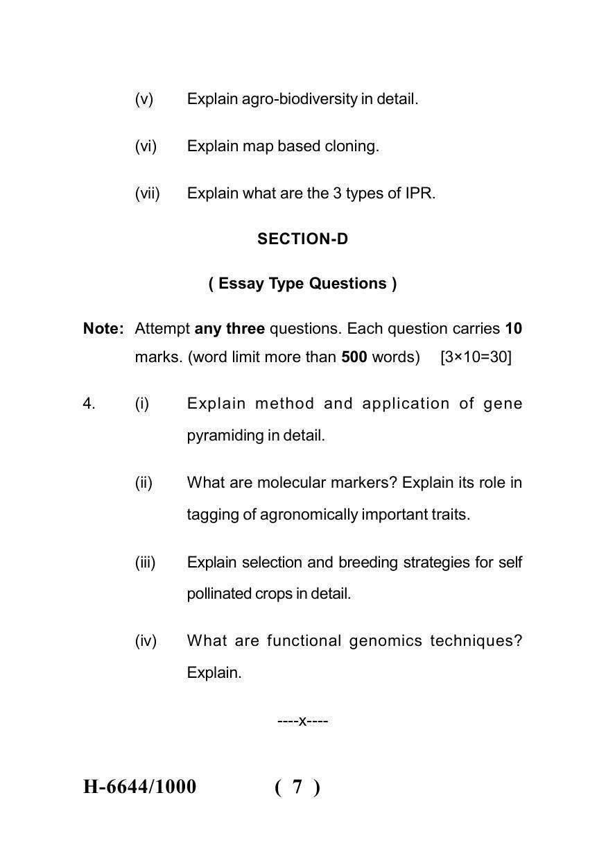 Sarguja University Question Paper July-2022 :  M.Sc. In Botany  (Fourth sem.) Advanced Genetics And  Plant  Breeding Paper 1 - Page 7