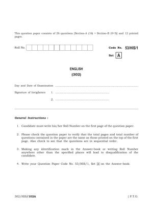 NIOS October 2016 Class 12 English Question Paper
